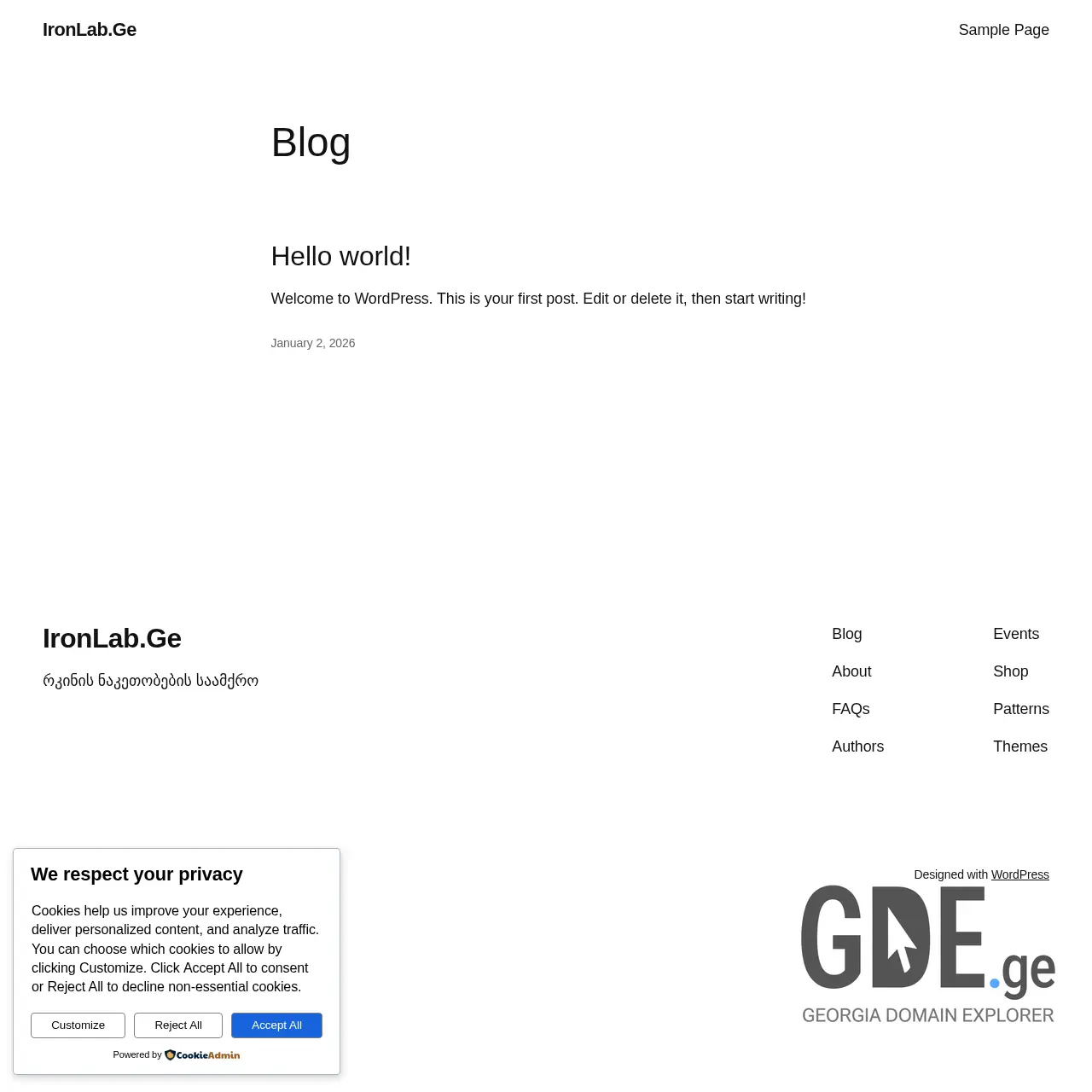 Screenshot of the site ironlab.ge at 2026-01-03