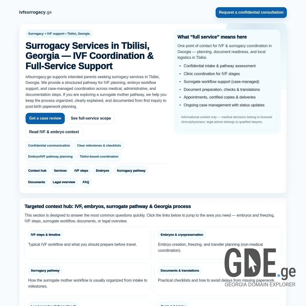 Screenshot of the site ivfsurrogacy.ge at 2026-01-19