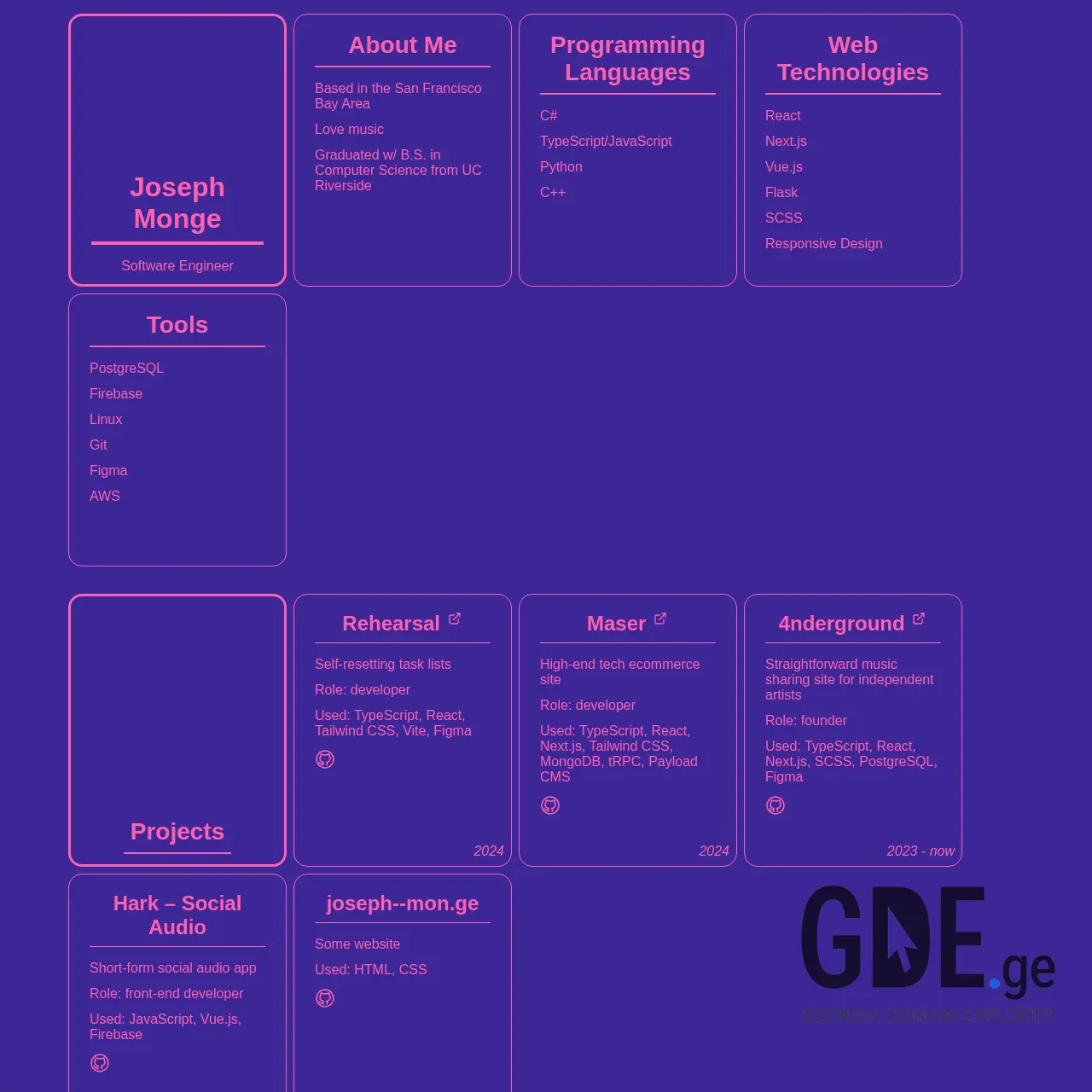 Screenshot of the site joseph--mon.ge at 2025-12-09