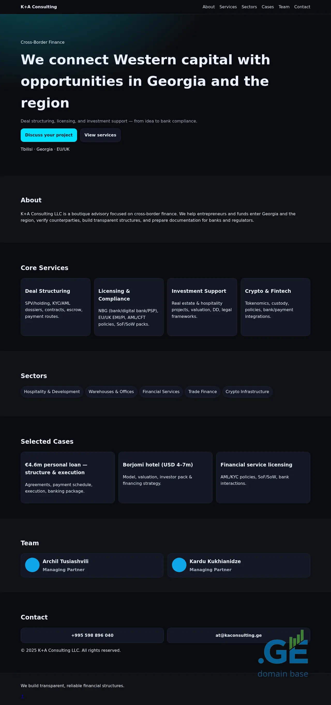 Screenshot of the site kaconsulting.ge