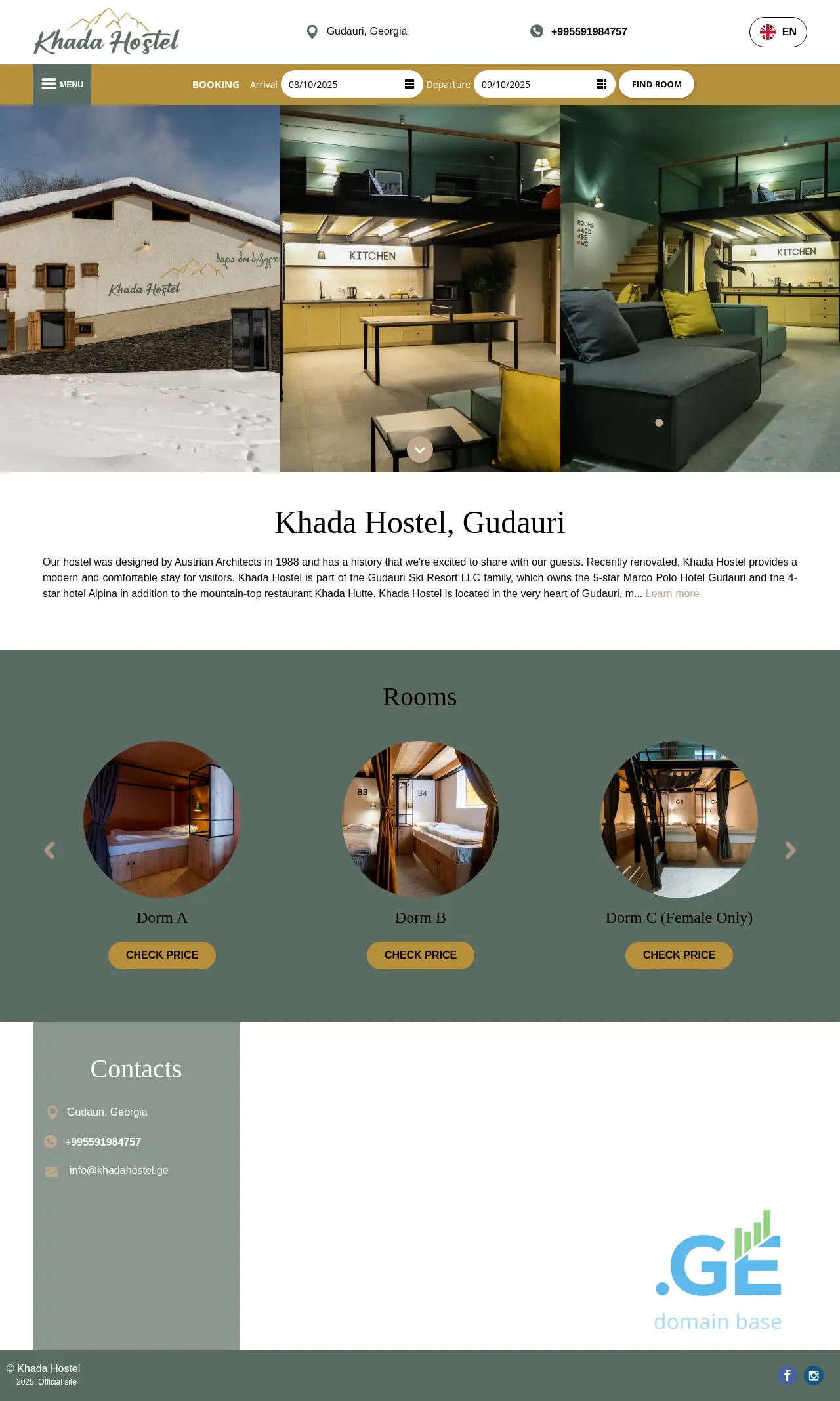 Screenshot of the site khadahostel.ge