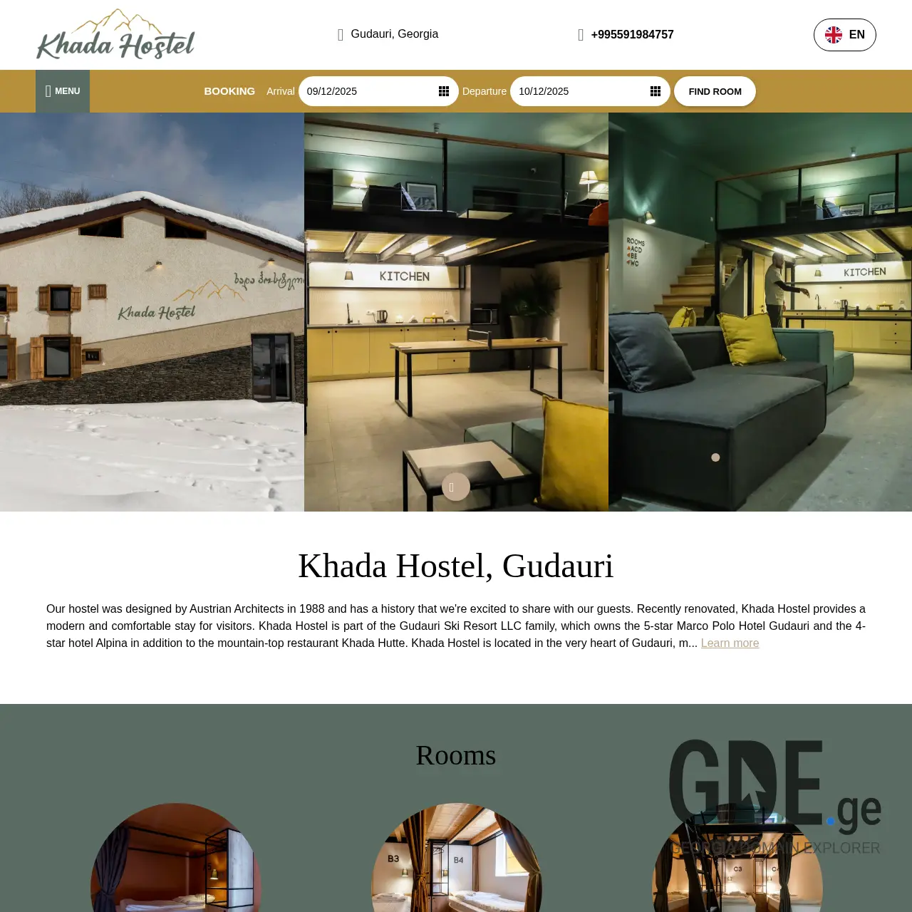 Screenshot of the site khadahostel.ge at 2025-12-09