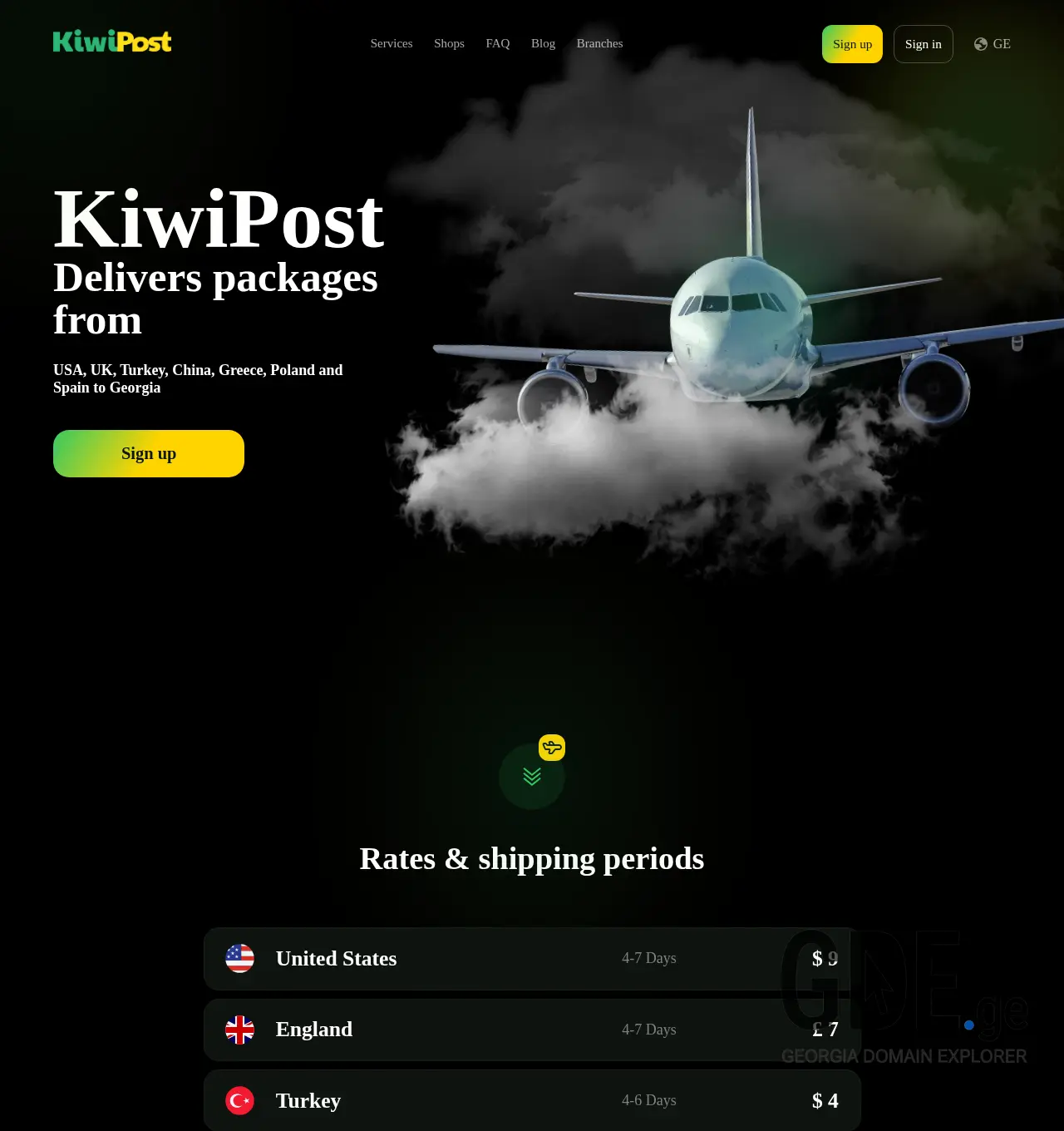 Screenshot of the site kiwipost.ge at 2025-12-02