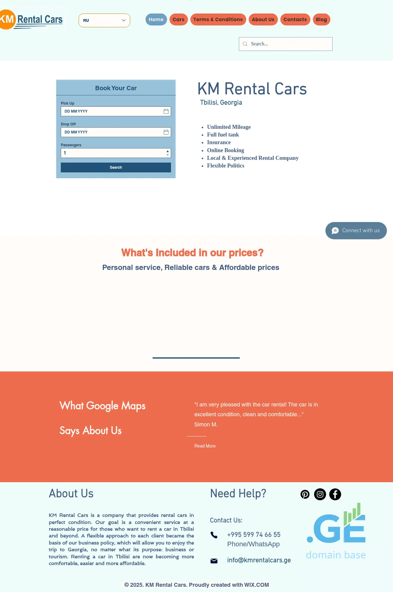 Screenshot of the site kmrentalcars.ge