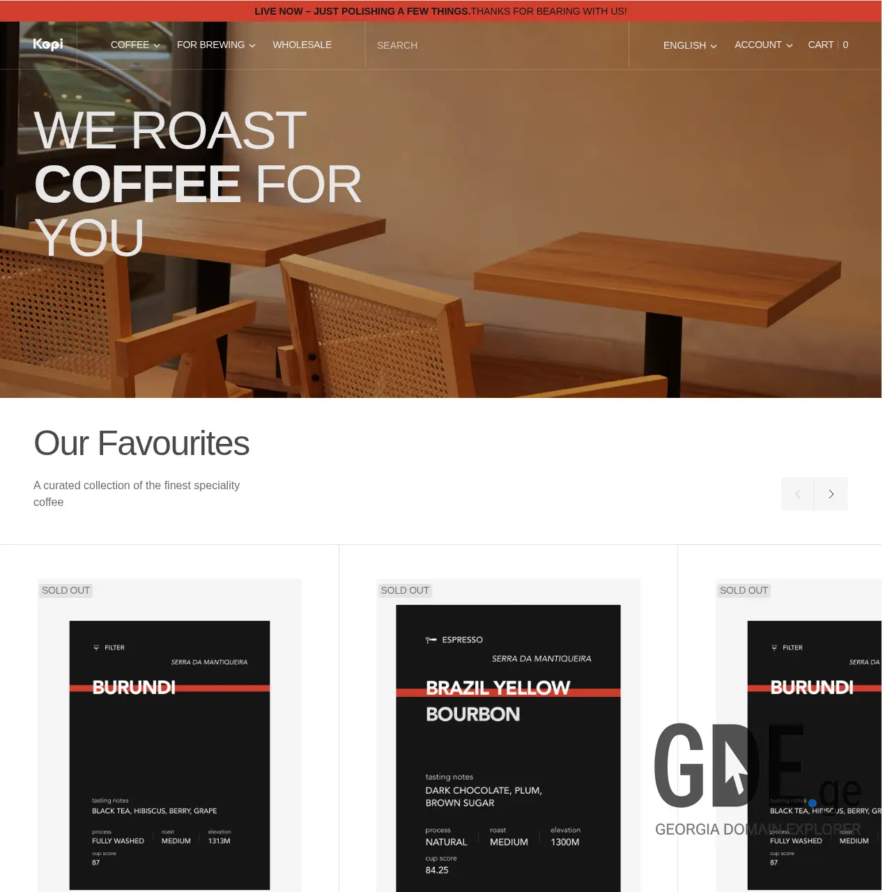 Screenshot of the site kopiroasters.ge at 2025-12-15