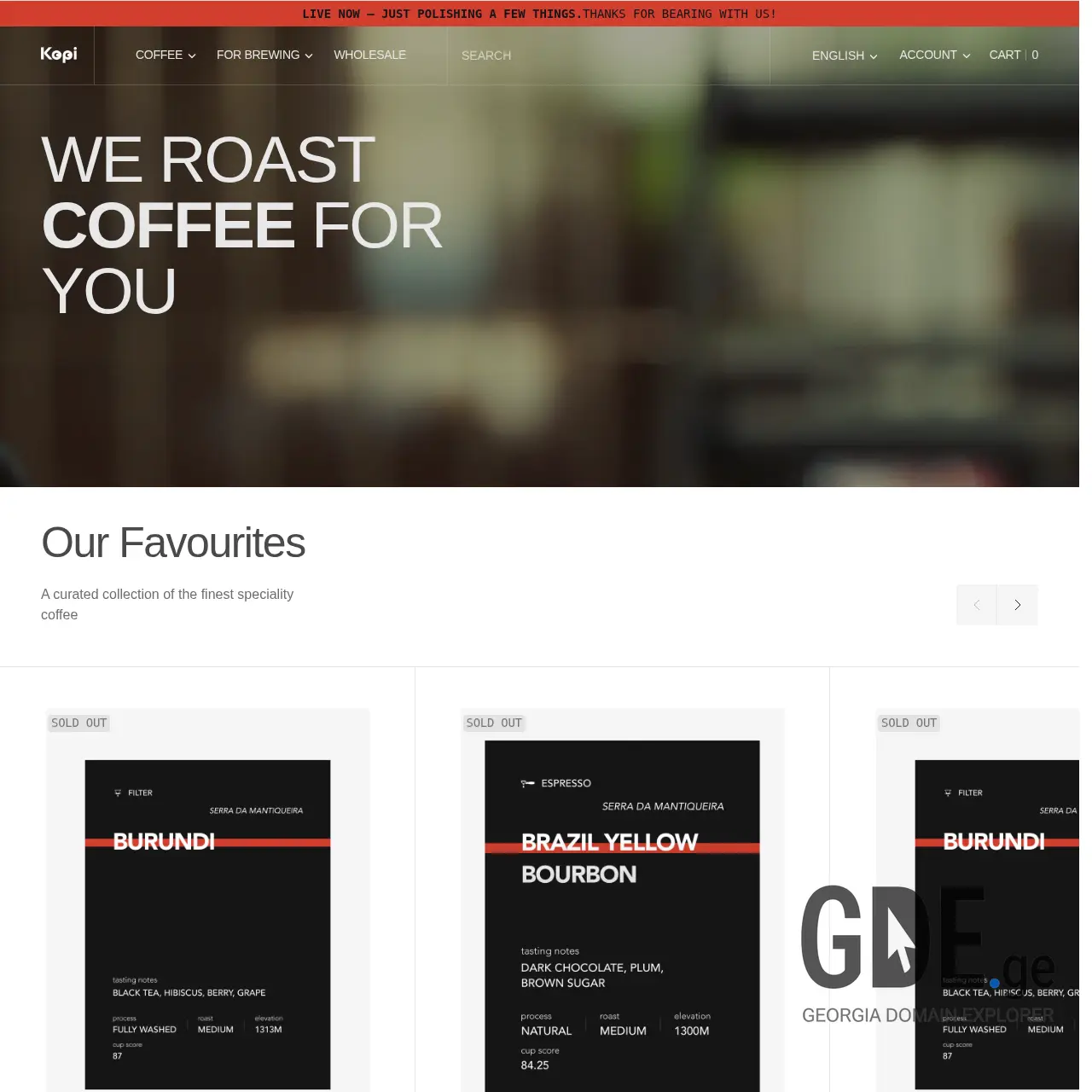 Screenshot of the site kopiroastery.ge at 2025-12-09