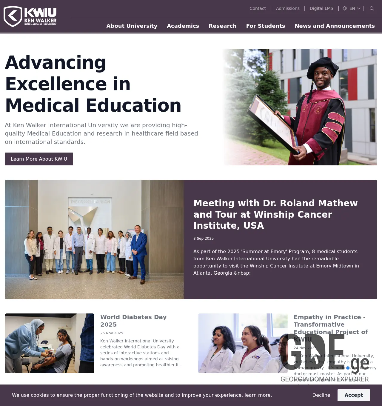 Screenshot of the site kwiu.edu.ge at 2025-11-30