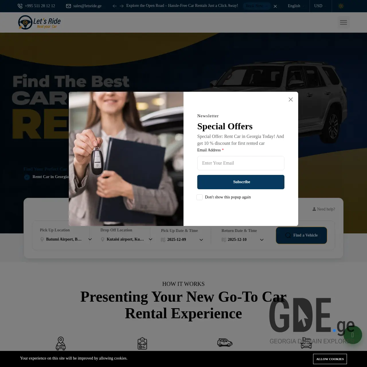 Screenshot of the site letsride.ge at 2025-12-09