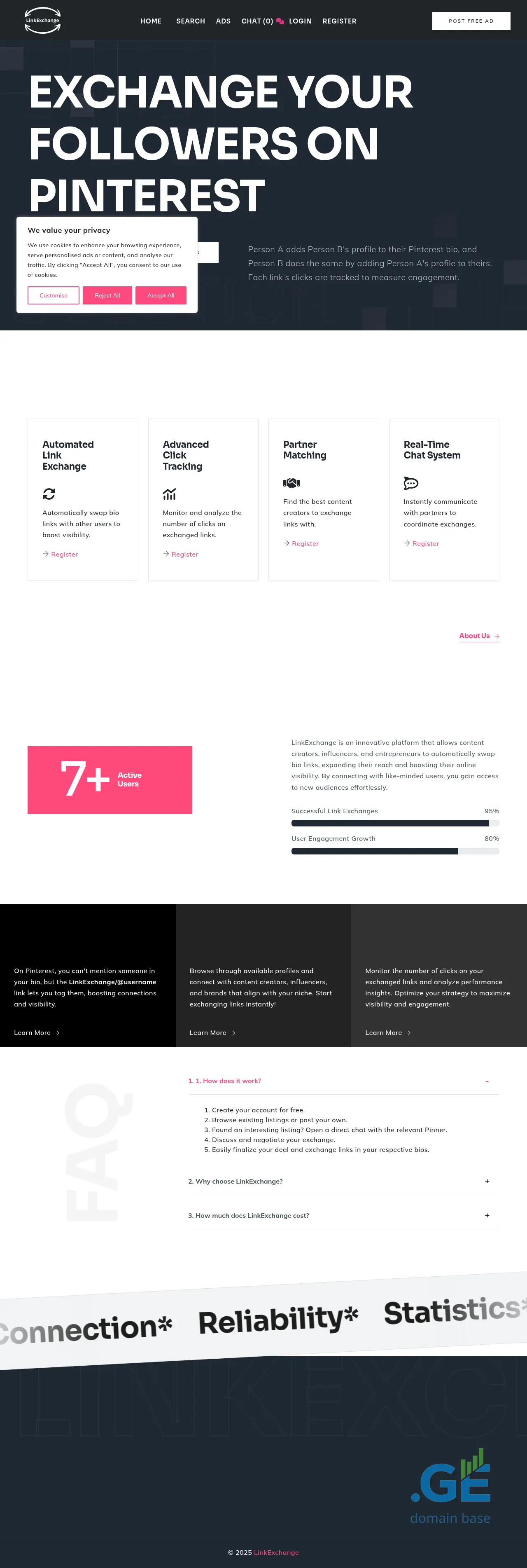 Screenshot of the site linkexchan.ge