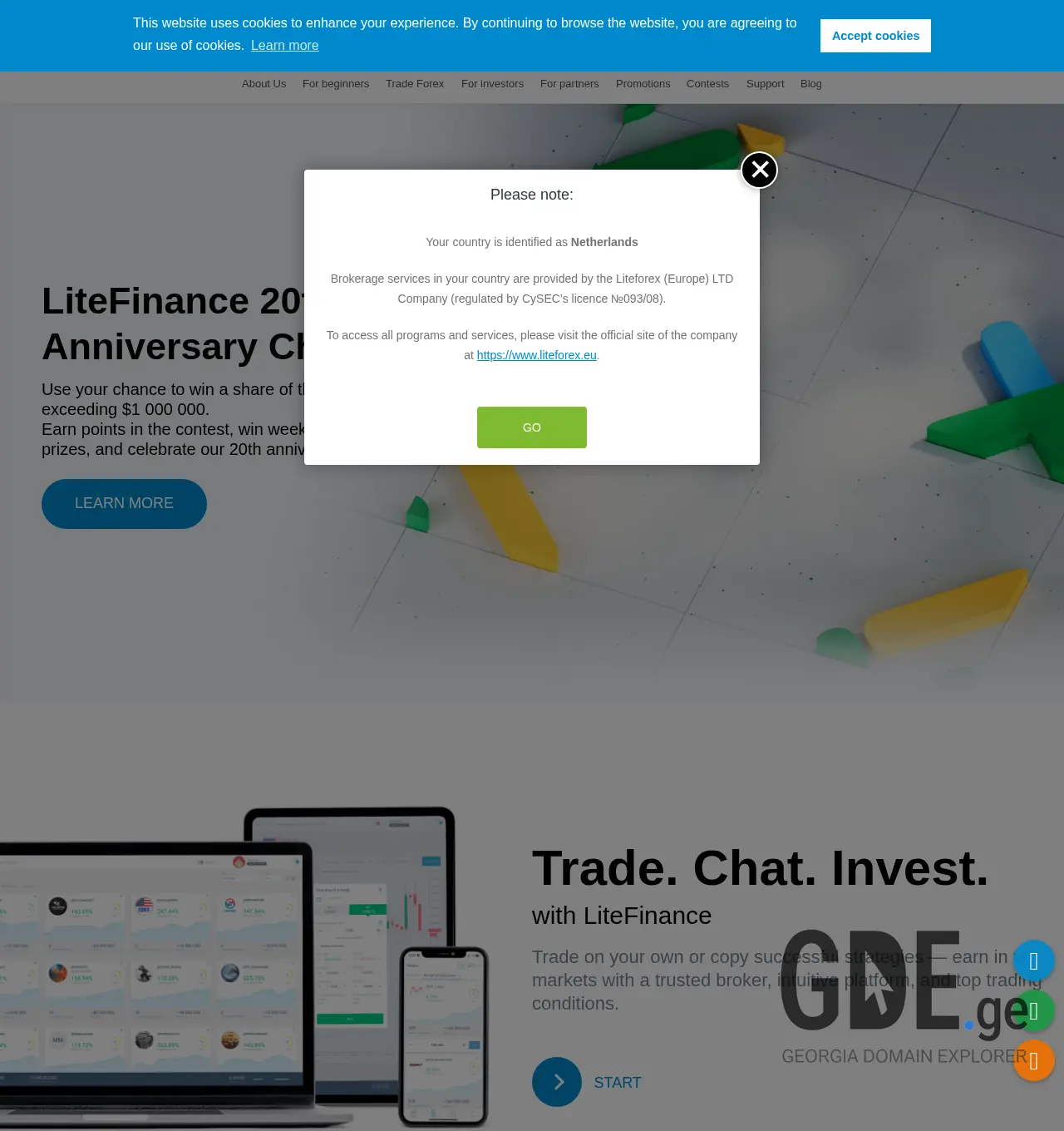 Screenshot of the site liteforex.ge at 2025-11-29