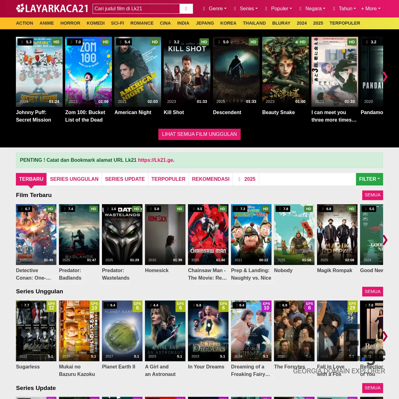 Screenshot of the site lk21.ge at 2025-12-09