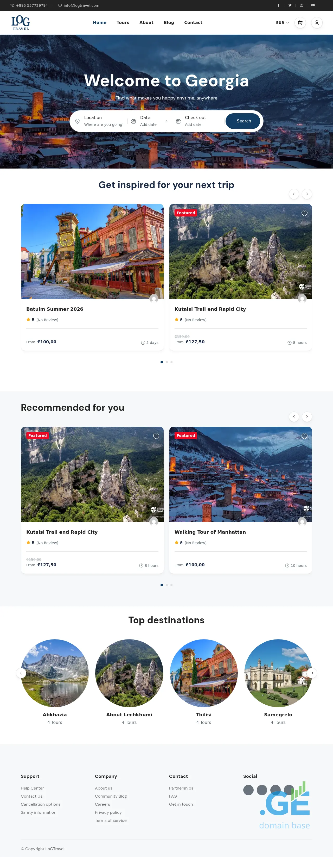 Screenshot of the site log-travel.ge at 2025-10-09