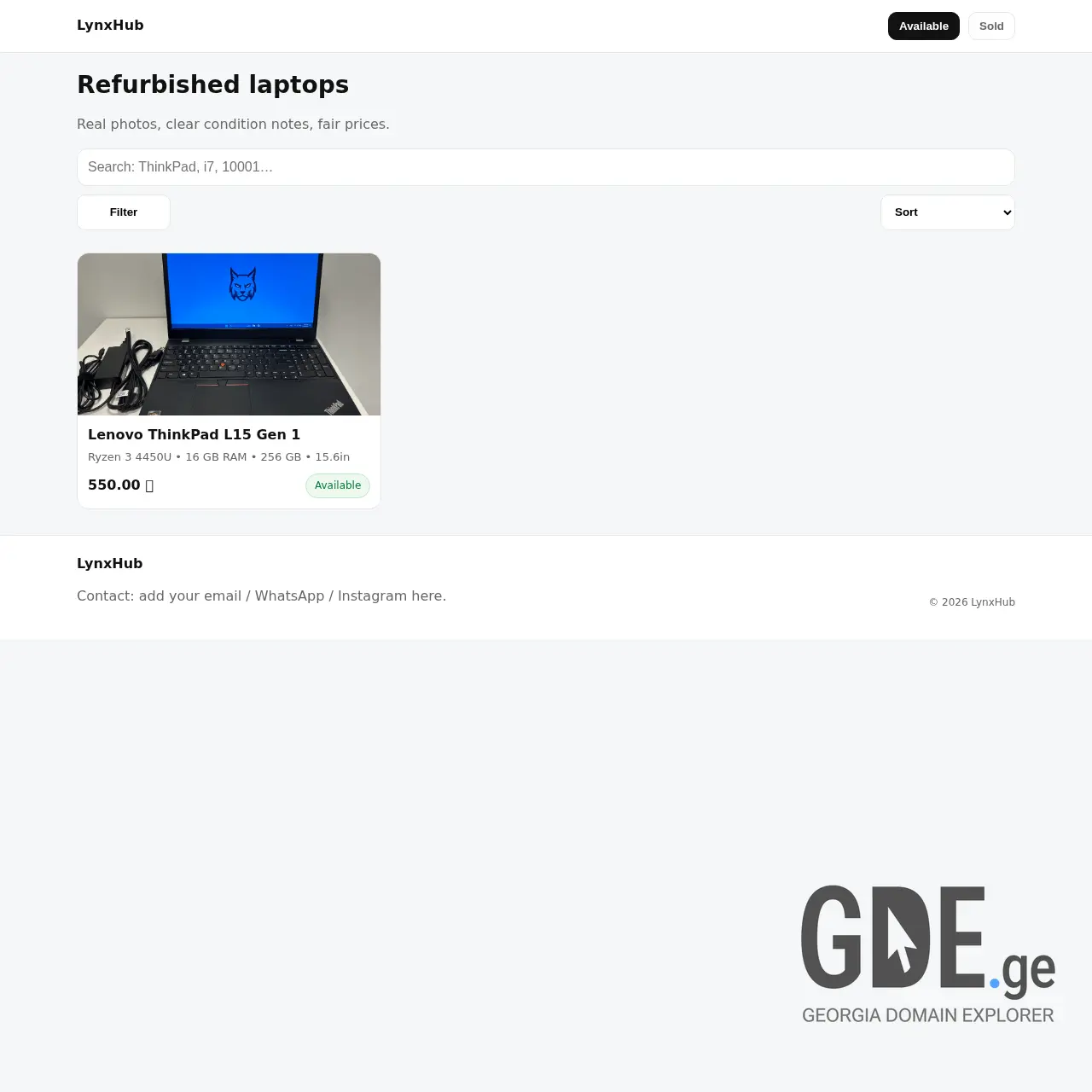 Screenshot of the site lynxhub.ge at 2026-01-13