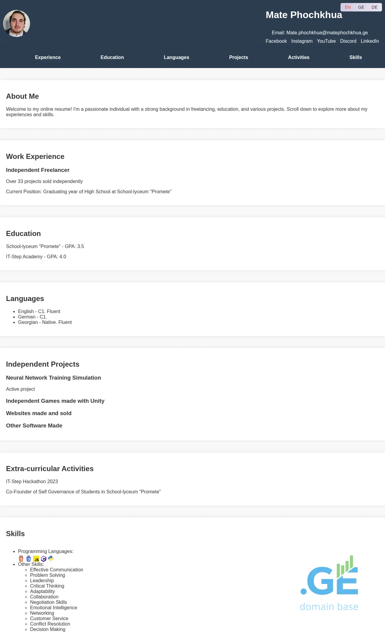 Screenshot of the site matephochkhua.ge