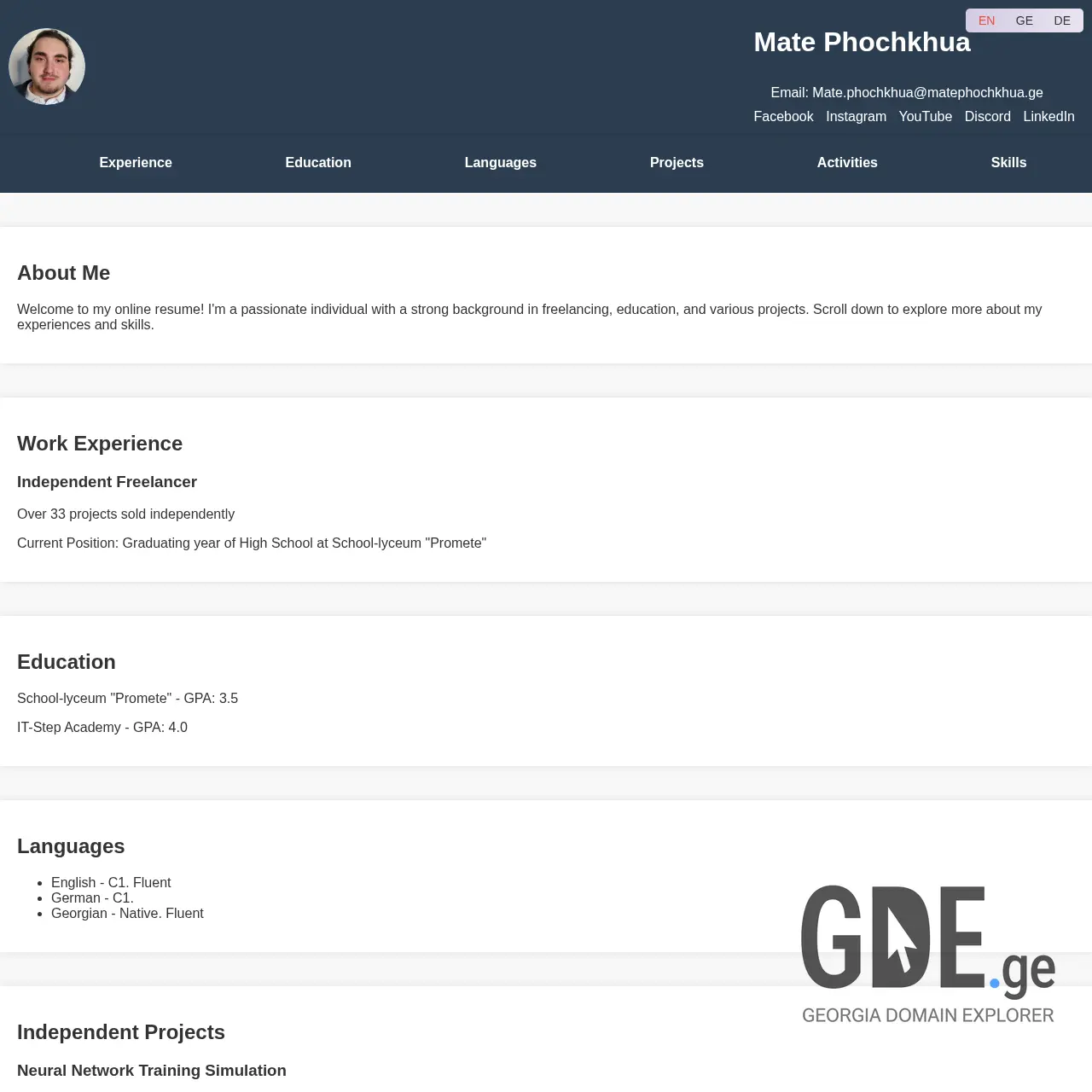 Screenshot of the site matephochkhua.ge at 2025-12-09