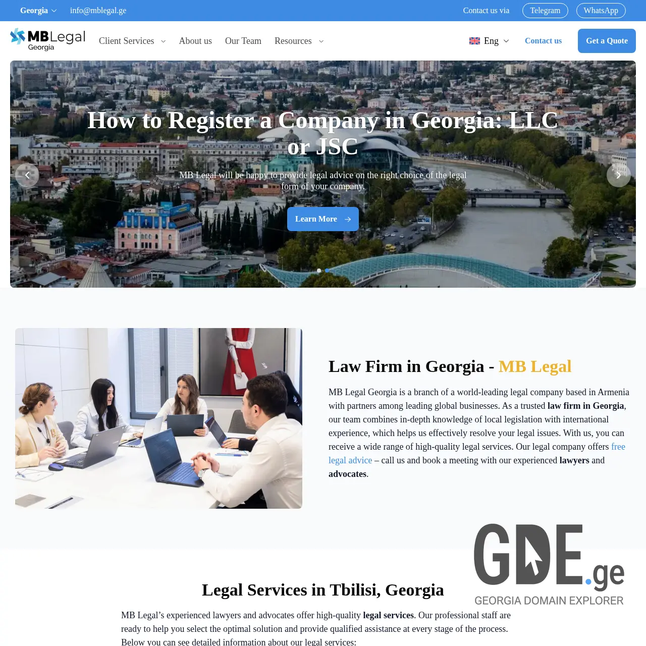 Screenshot of the site mblegal.ge at 2025-12-09
