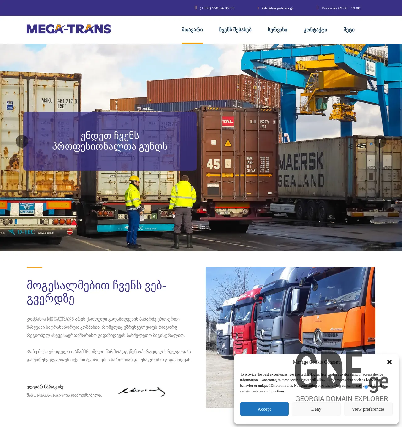 Screenshot of the site megatrans.ge at 2025-12-01