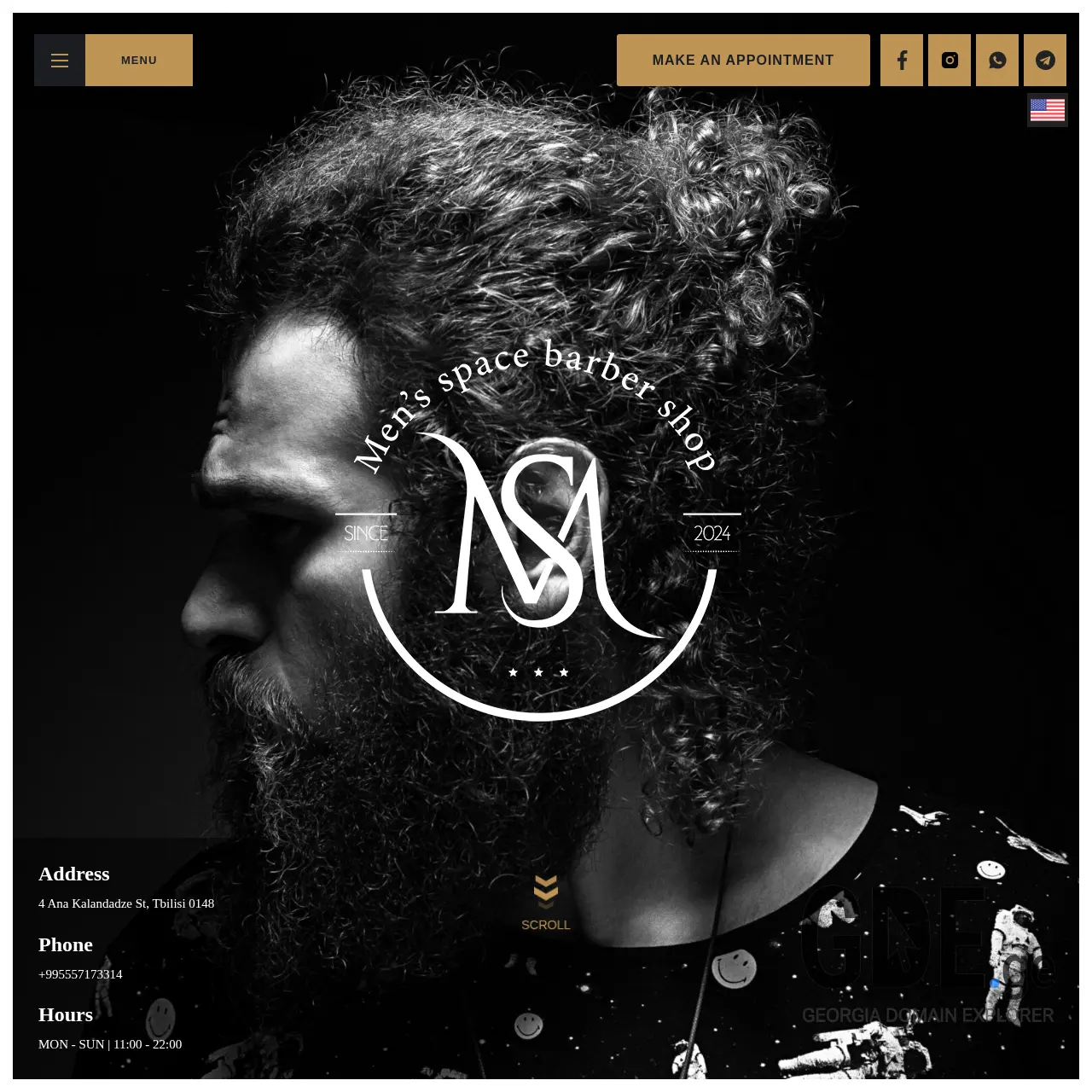 Screenshot of the site mensspacebarbershop.ge at 2025-12-12