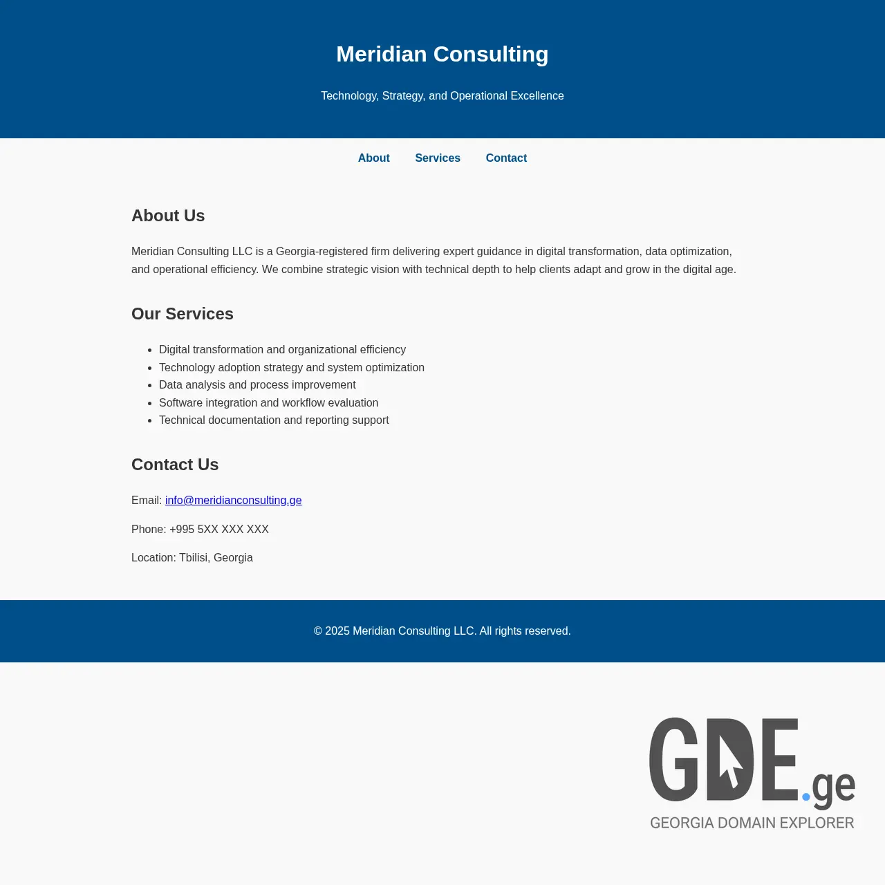Screenshot of the site meridianconsulting.ge at 2025-12-12