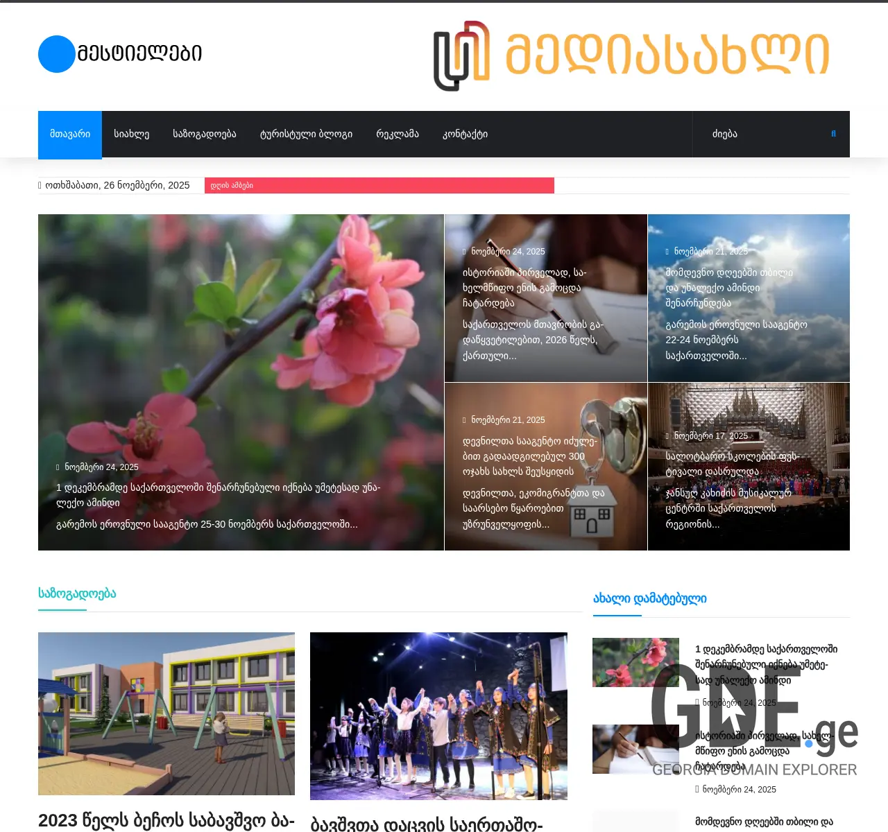 Screenshot of the site mestielebi.ge at 2025-11-26