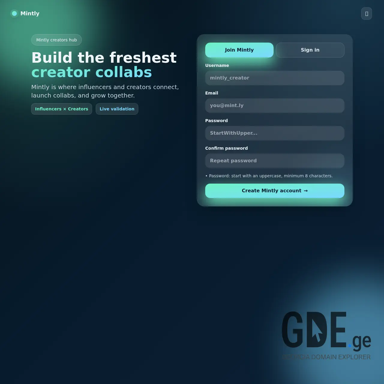 Screenshot of the site mintly.ge at 2025-12-11