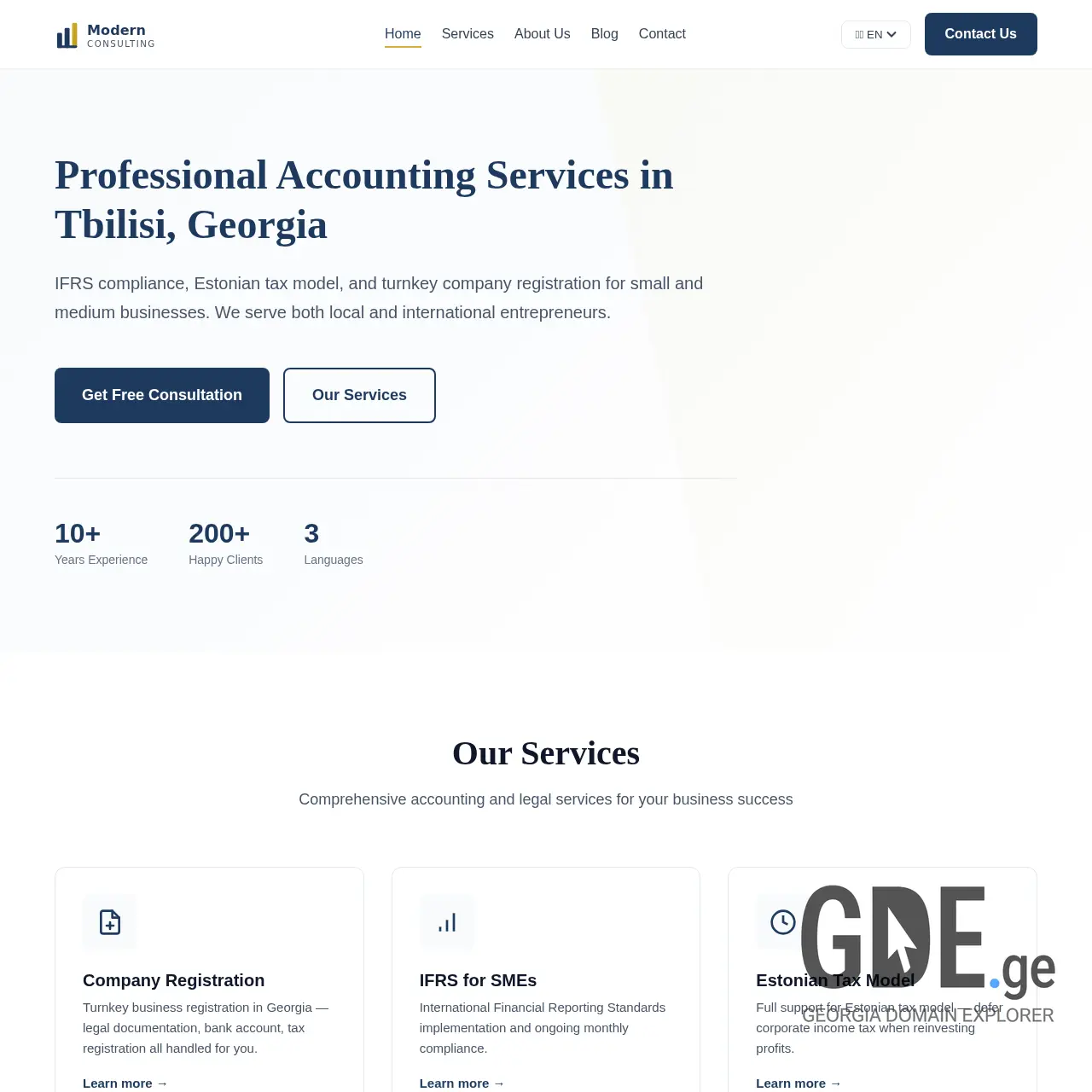 Screenshot of the site modern-consulting.ge at 2026-01-10