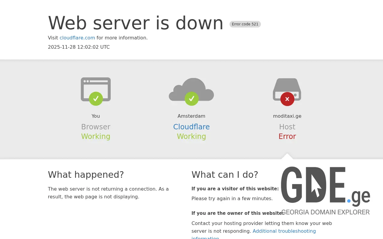 Screenshot of the site moditaxi.ge at 2025-11-28