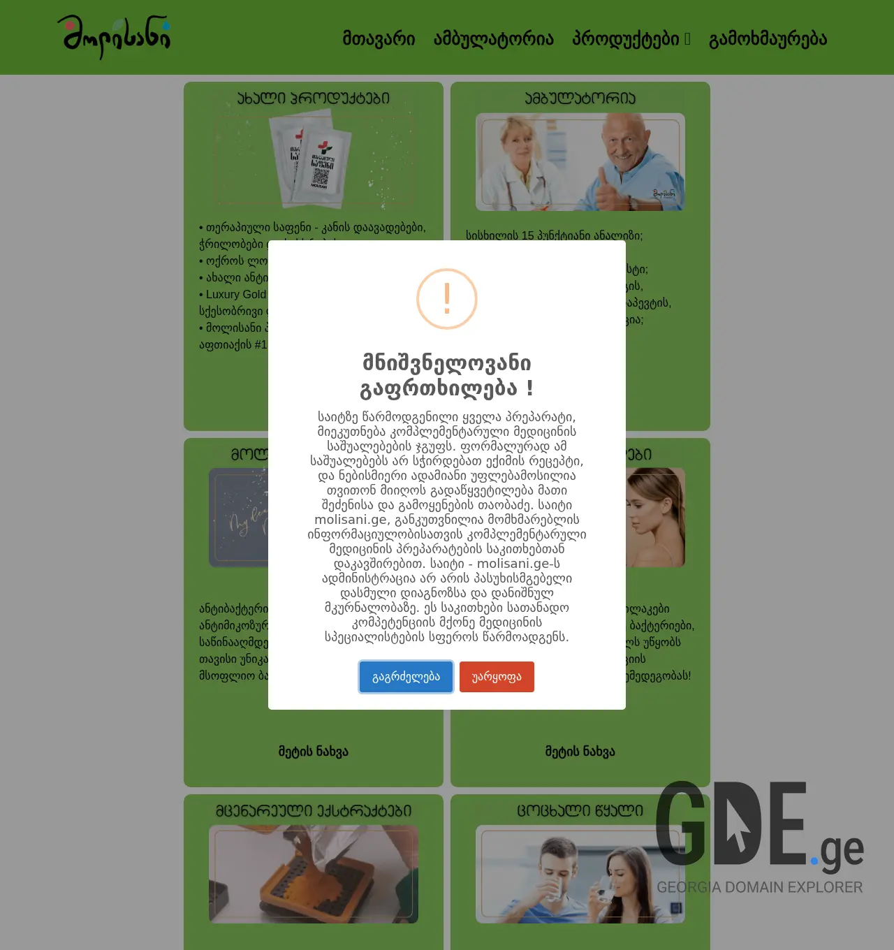 Screenshot of the site molisani.ge at 2025-12-01