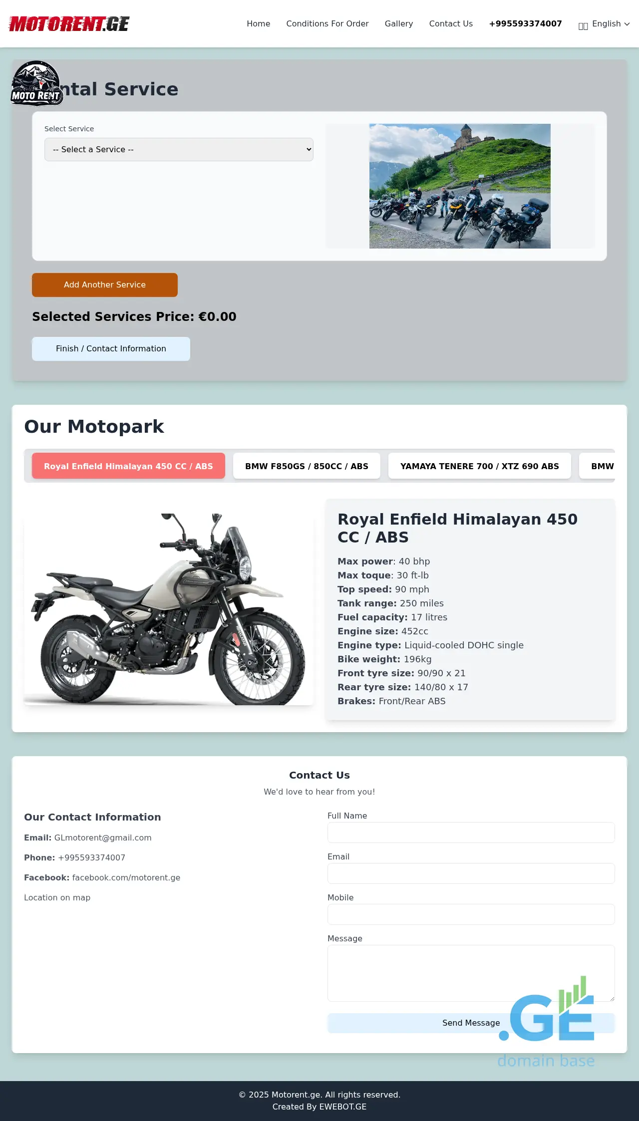 Screenshot of the site motorent.ge