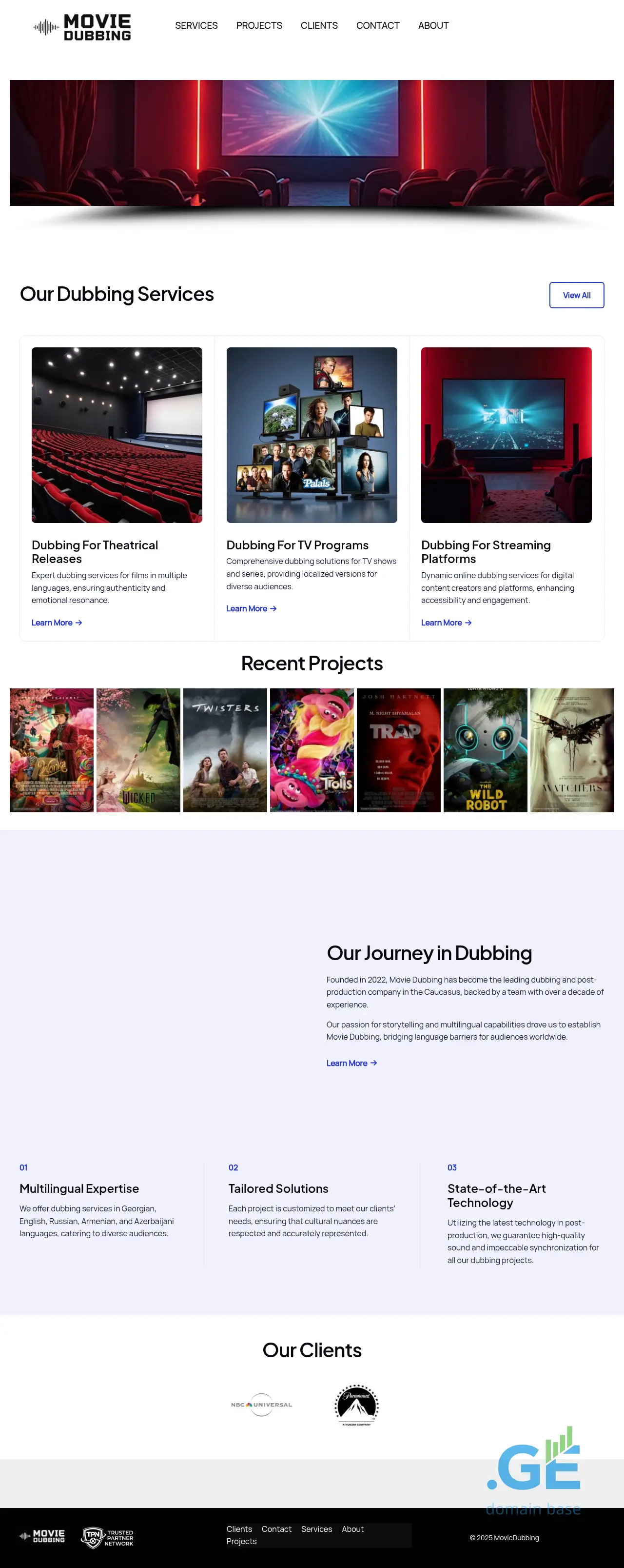 Screenshot of the site moviedubbing.ge