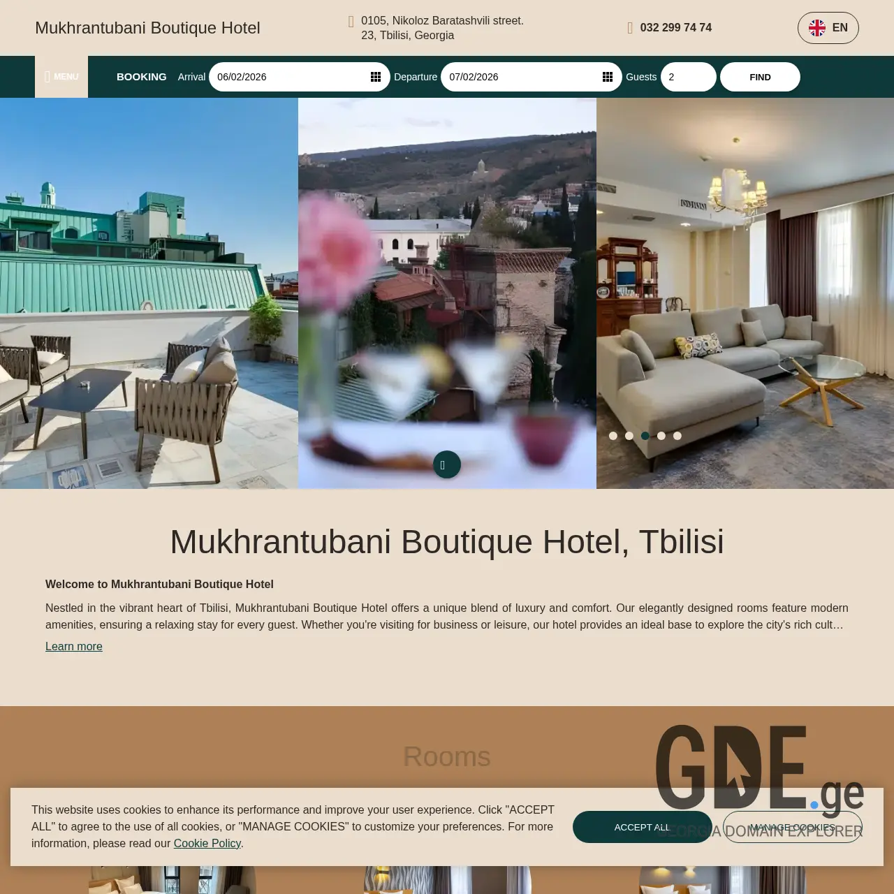 Screenshot of the site muhotel.ge at 2026-02-06