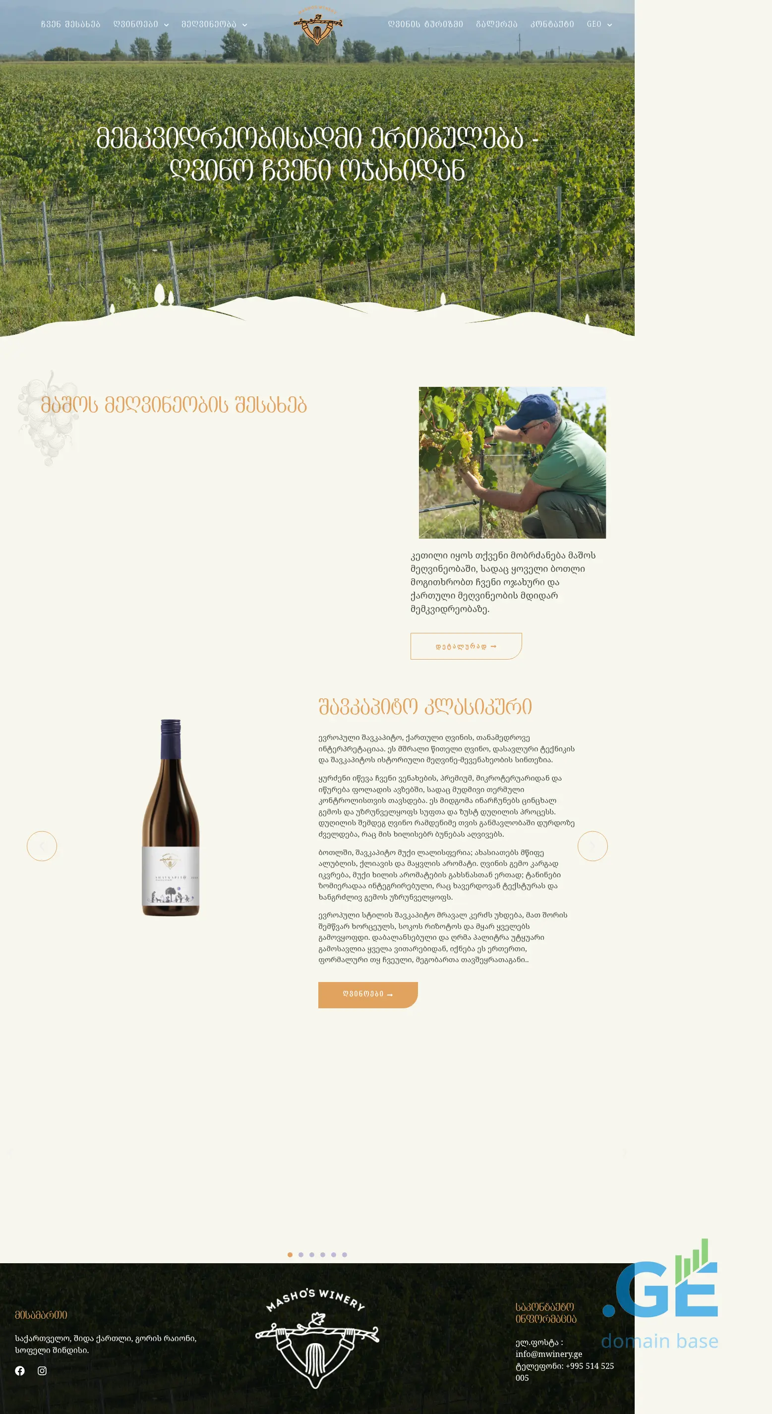 Screenshot of the site mwinery.ge
