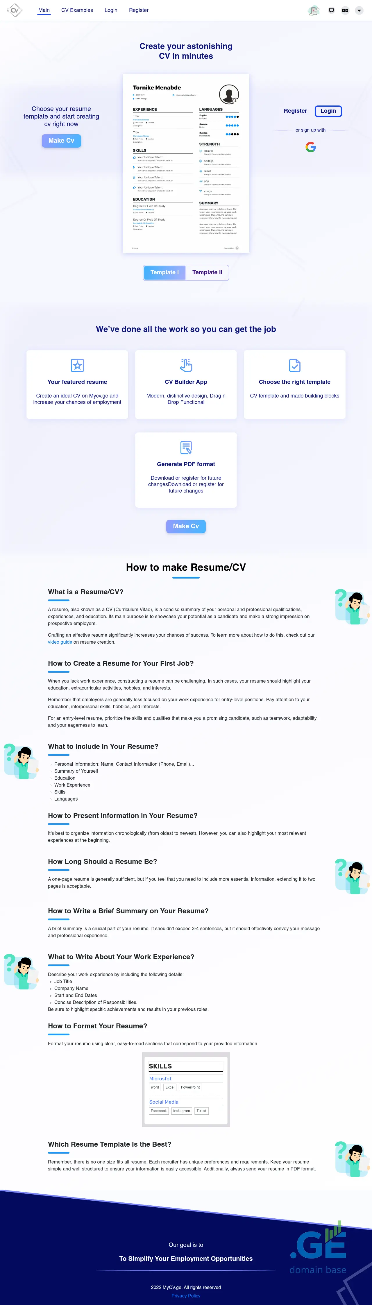 Screenshot of the site mycv.ge at 2025-09-16