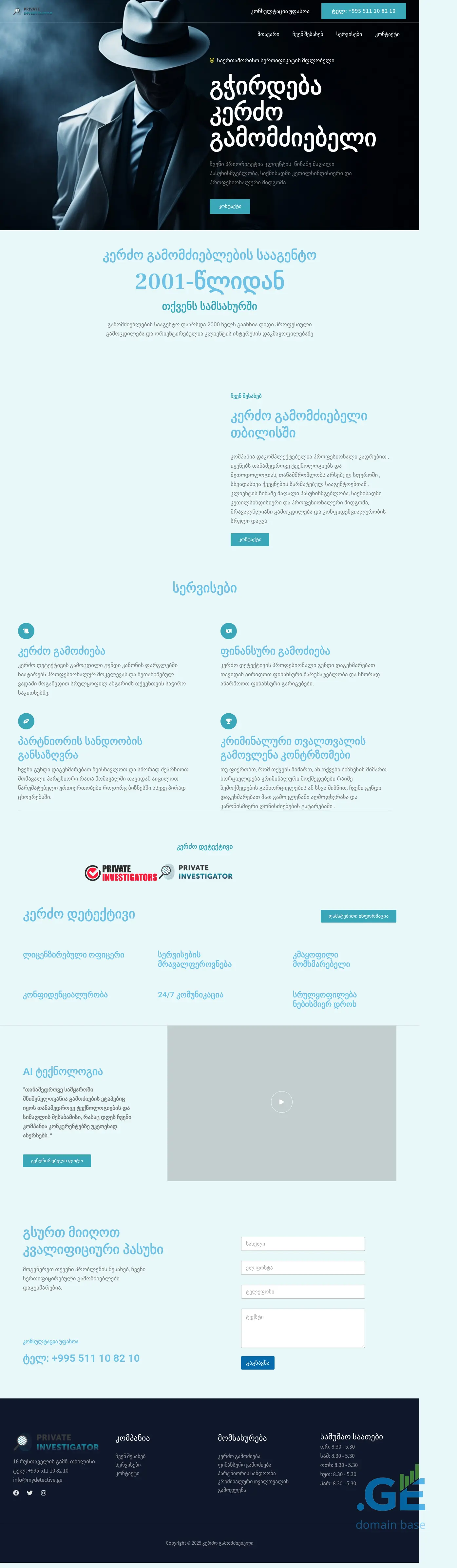 Screenshot of the site mydetective.ge