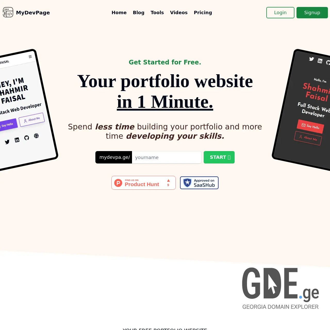 Screenshot of the site mydevpa.ge at 2025-12-12
