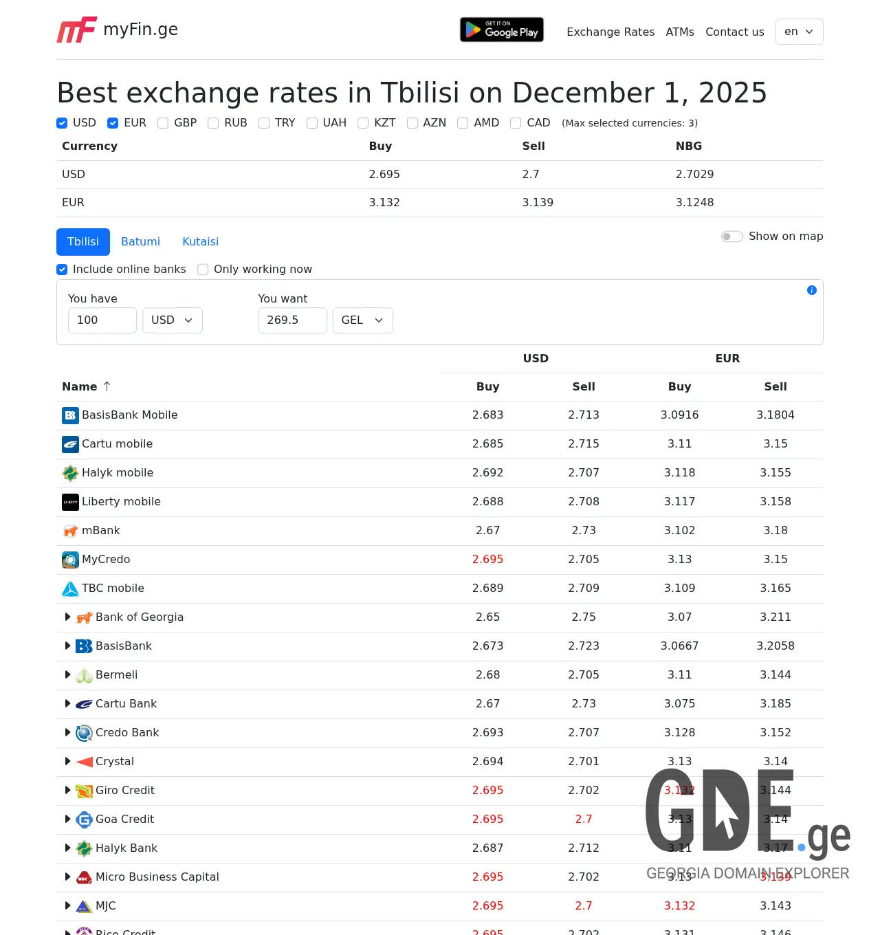 Screenshot of the site myfin.ge at 2025-12-01