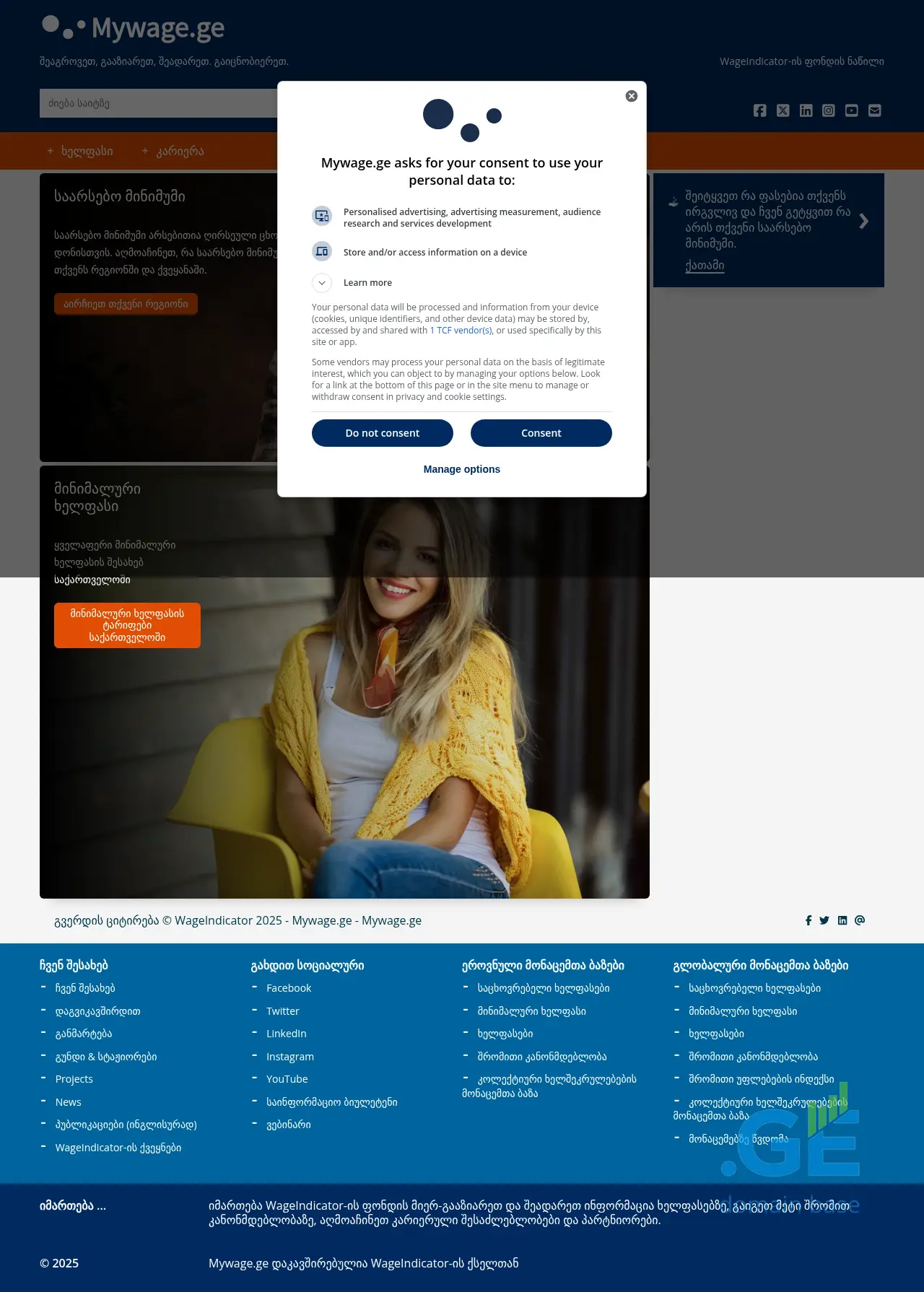Screenshot of the site mywage.ge