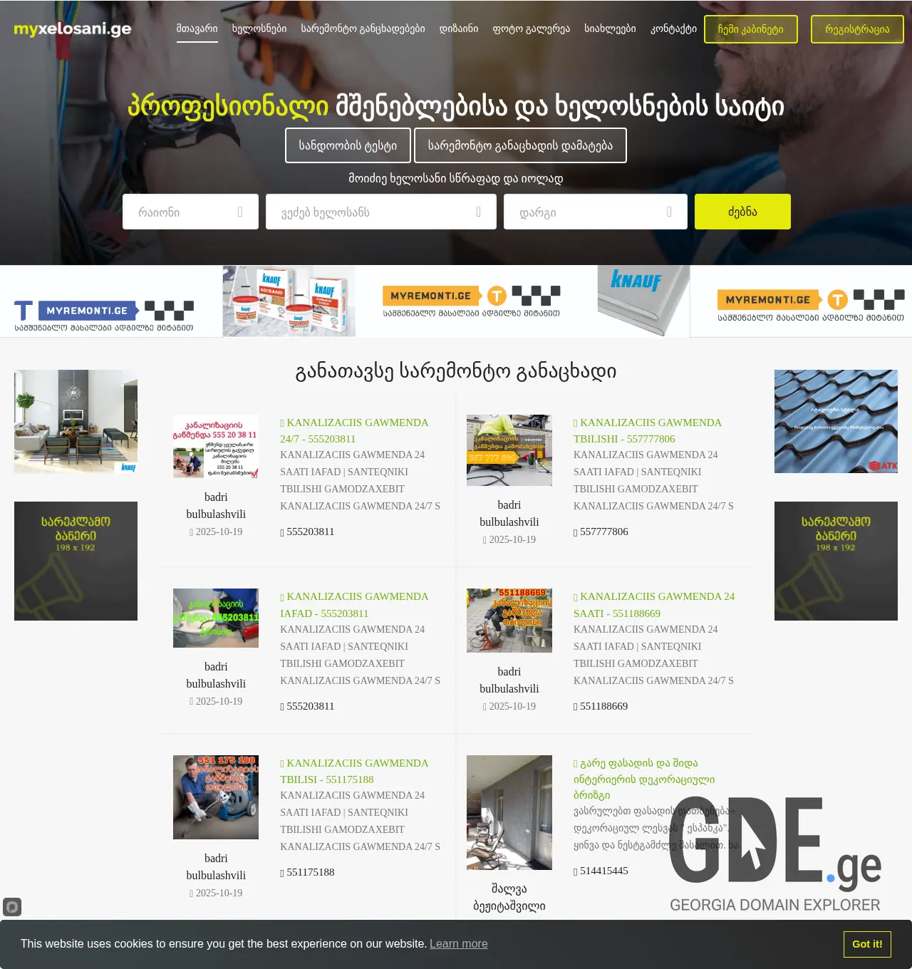 Screenshot of the site myxelosani.ge at 2025-11-29