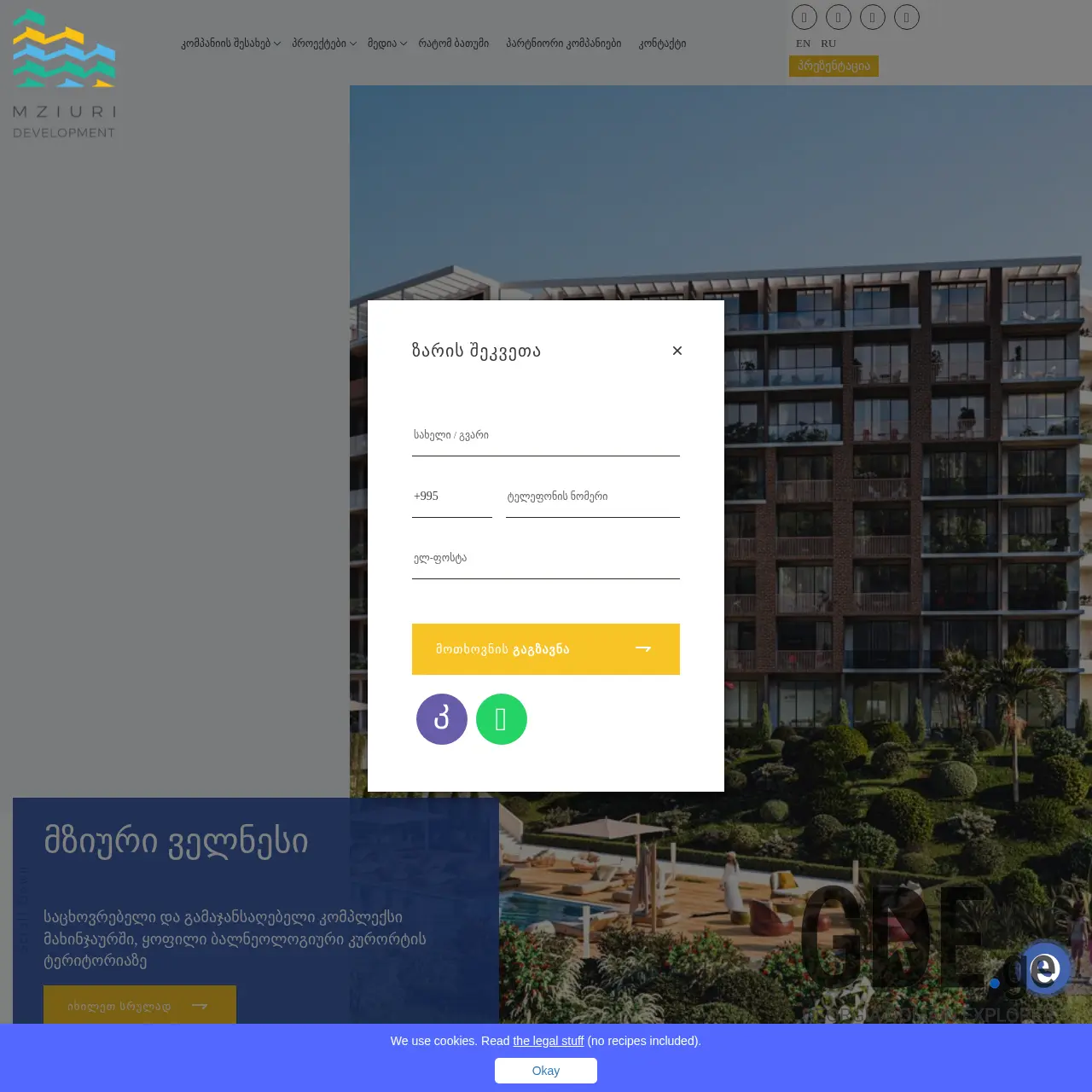 Screenshot of the site mziuridevelopment.ge at 2025-12-11
