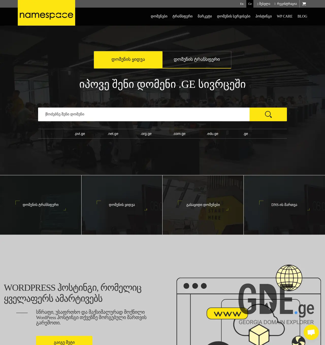Screenshot of the site namespace.ge at 2025-12-01