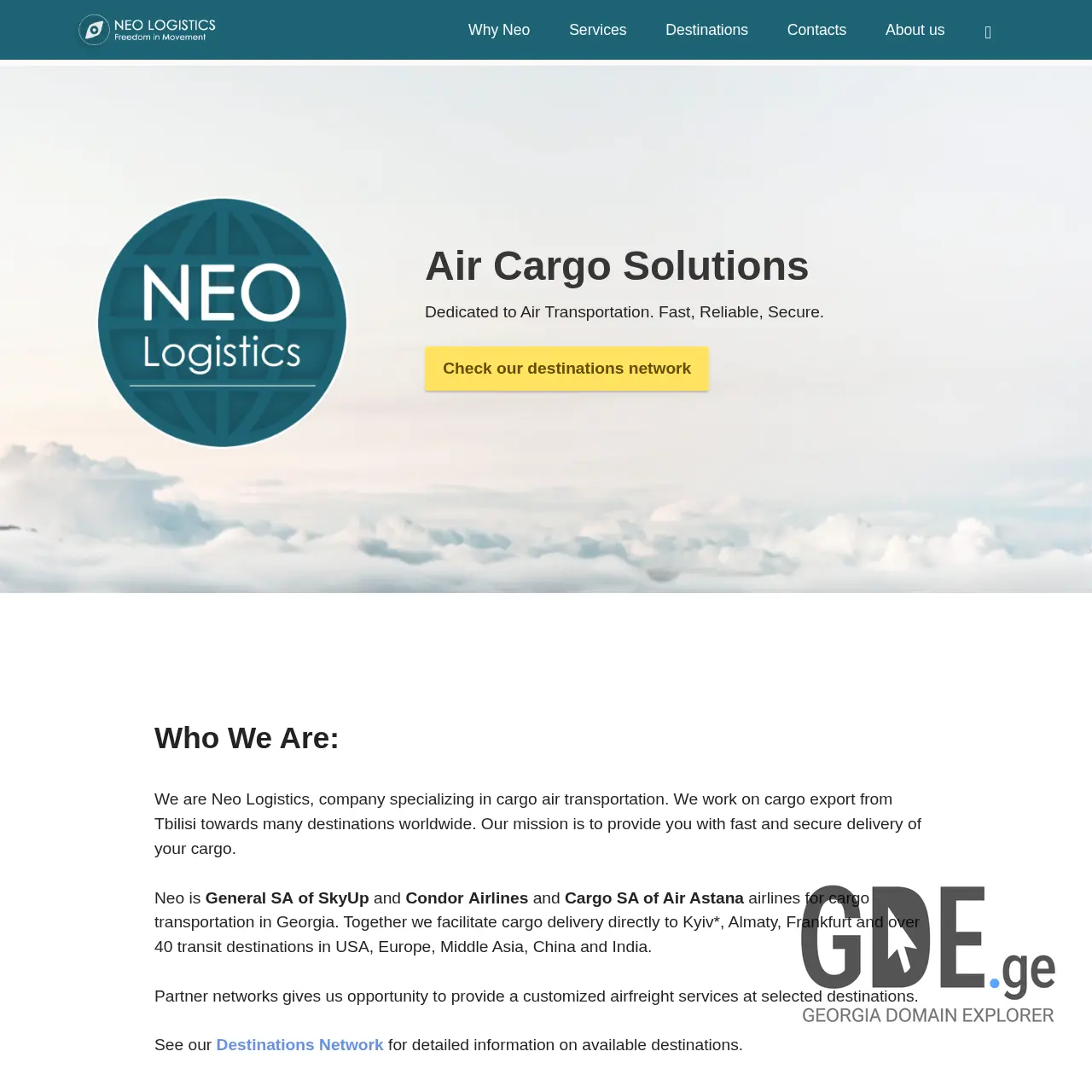 Screenshot of the site neologistics.ge at 2025-12-12