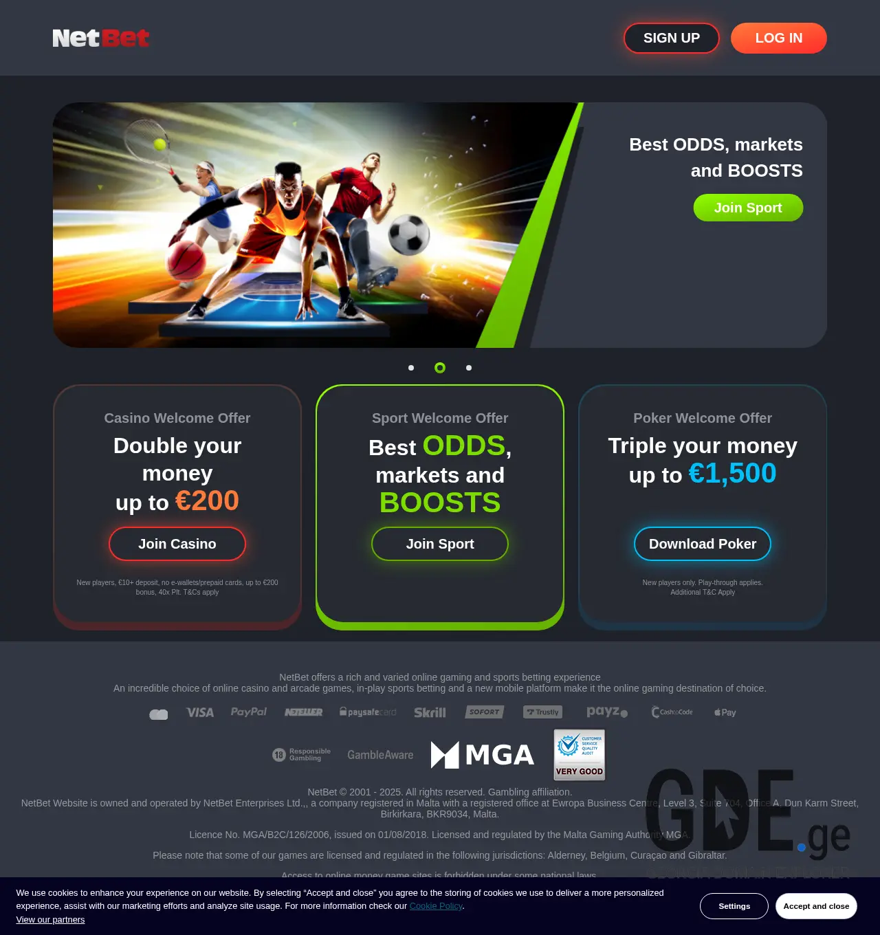 Screenshot of the site netbet.com.ge at 2025-11-29
