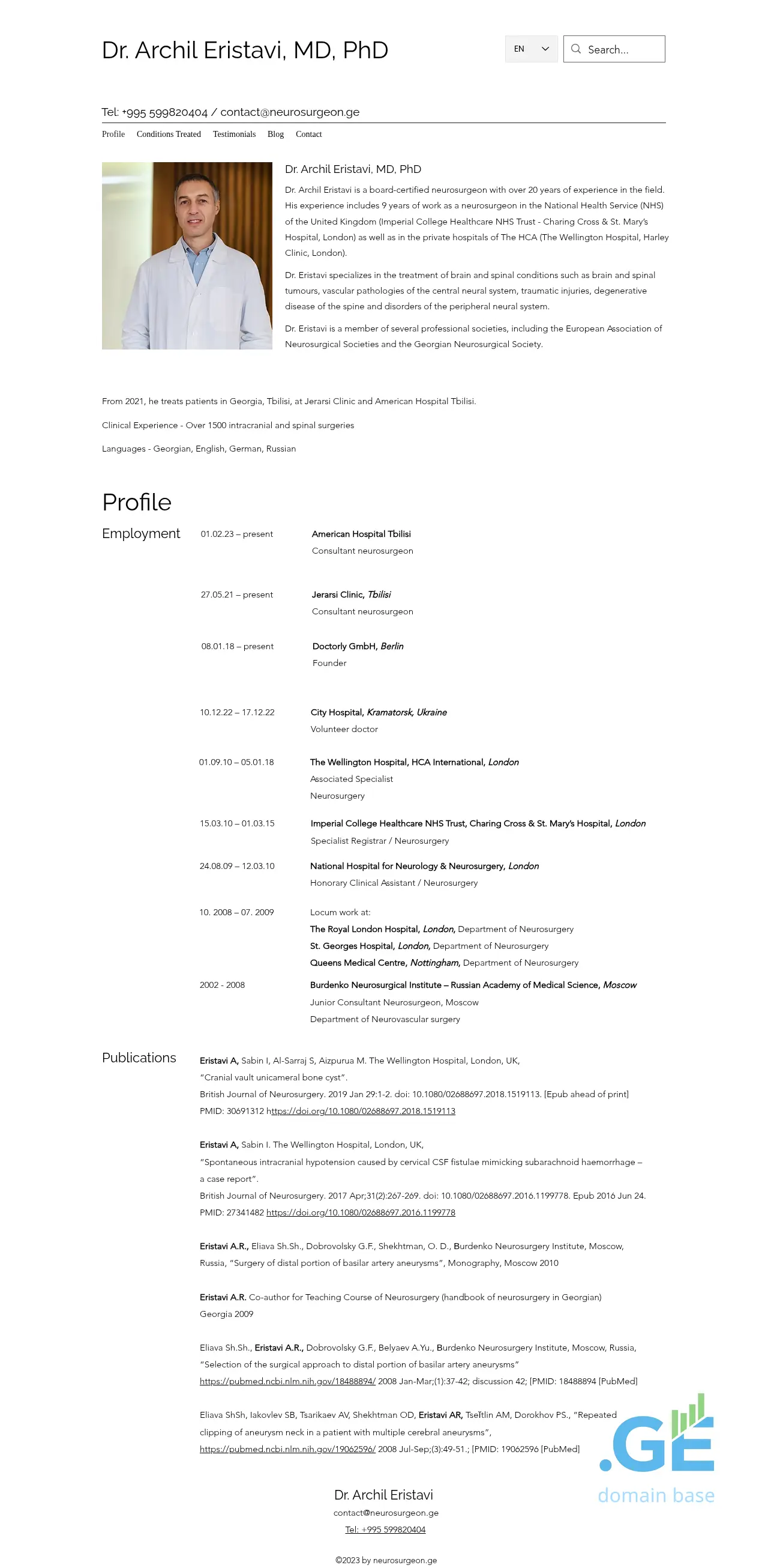 Screenshot of the site neurosurgeon.ge