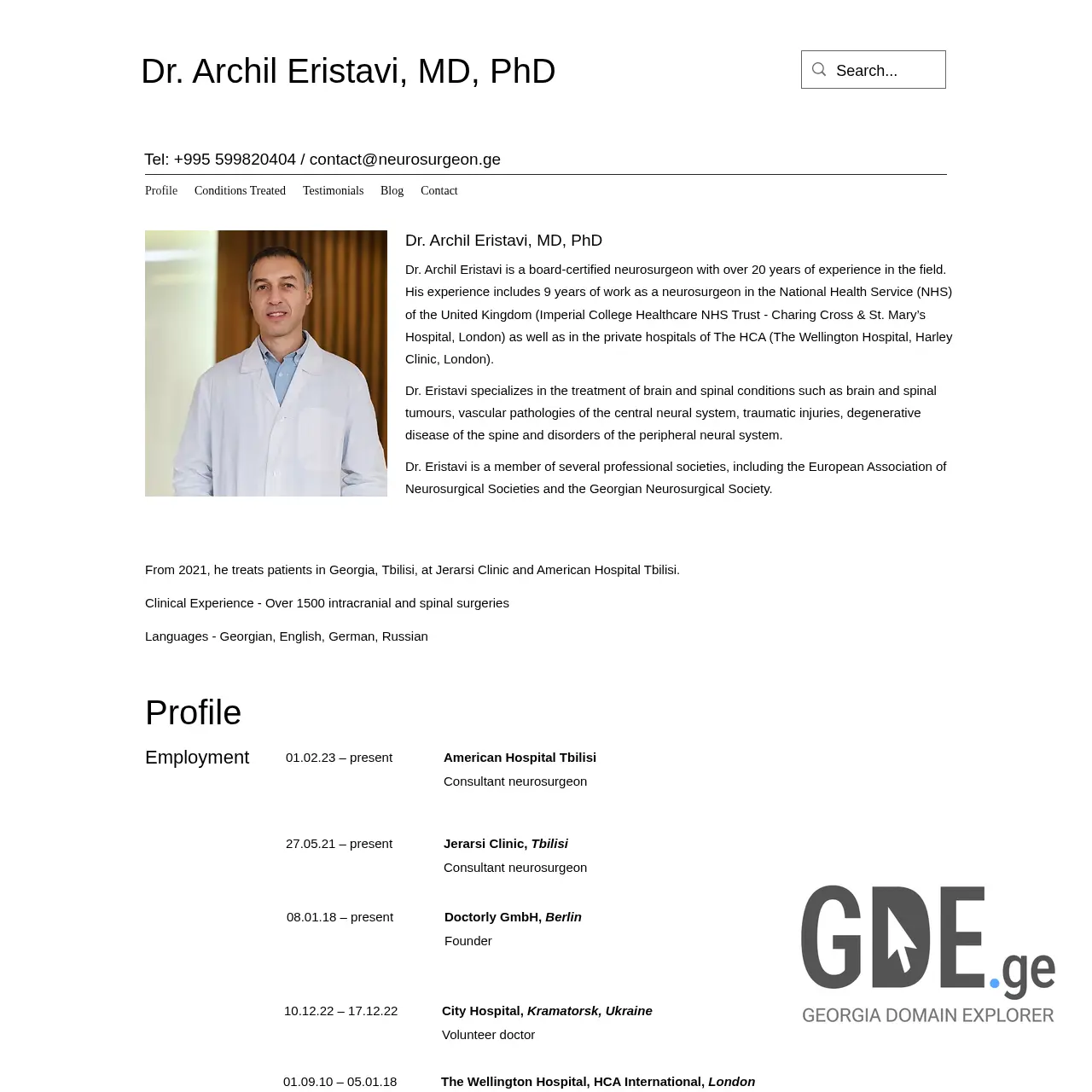 Screenshot of the site neurosurgeon.ge at 2025-12-12