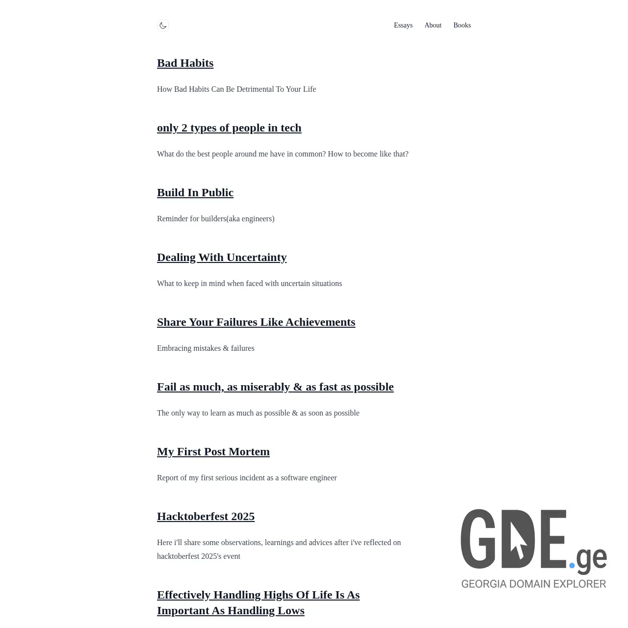 Screenshot of the site nikasakandelidze.ge at 2025-12-12