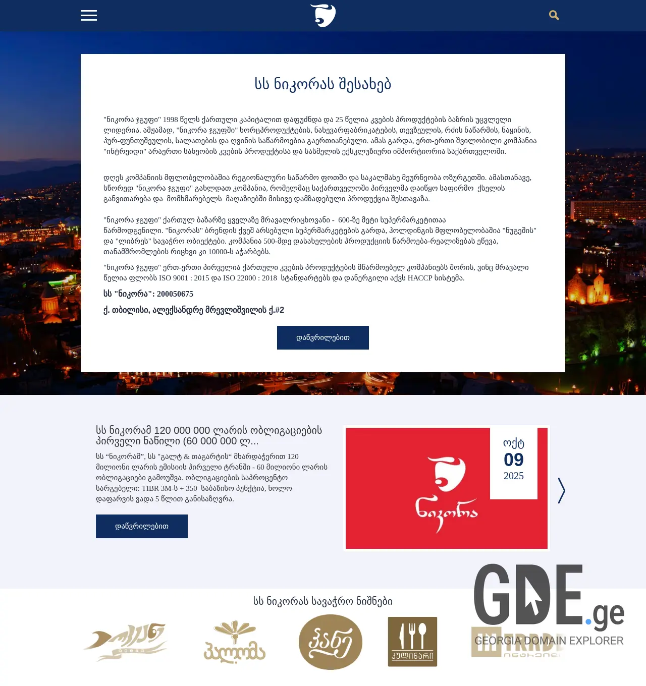 Screenshot of the site nikoraholding.ge at 2025-11-29