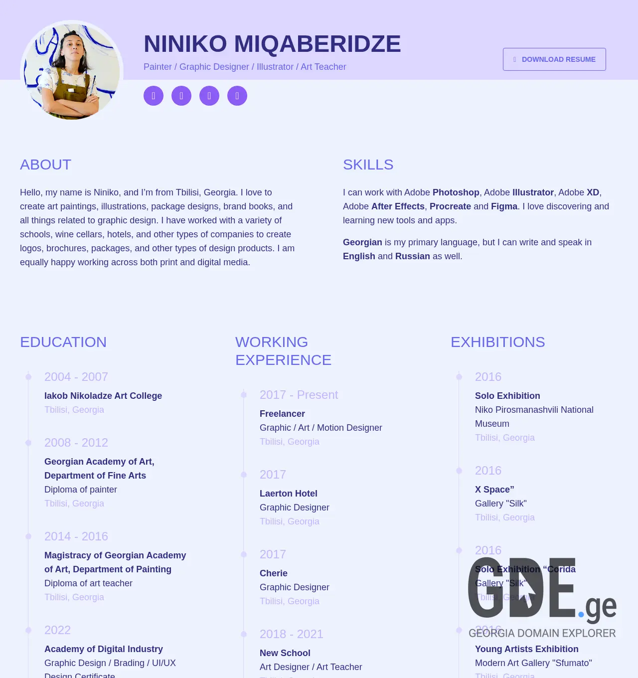 Screenshot of the site niniko.ge at 2025-12-02