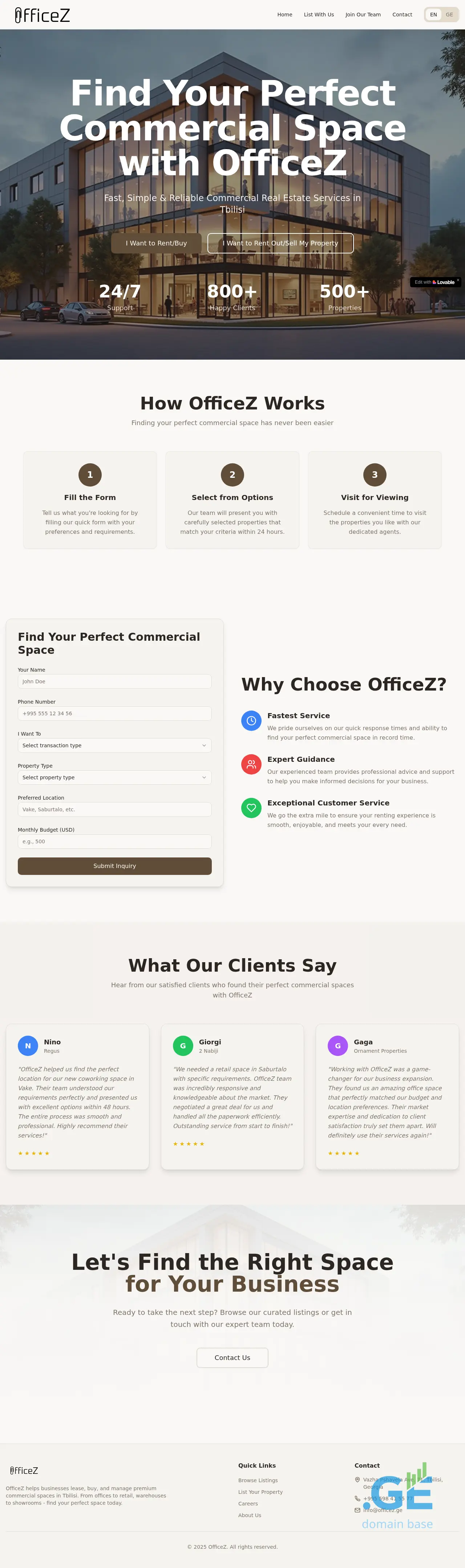 Screenshot of the site officez.ge