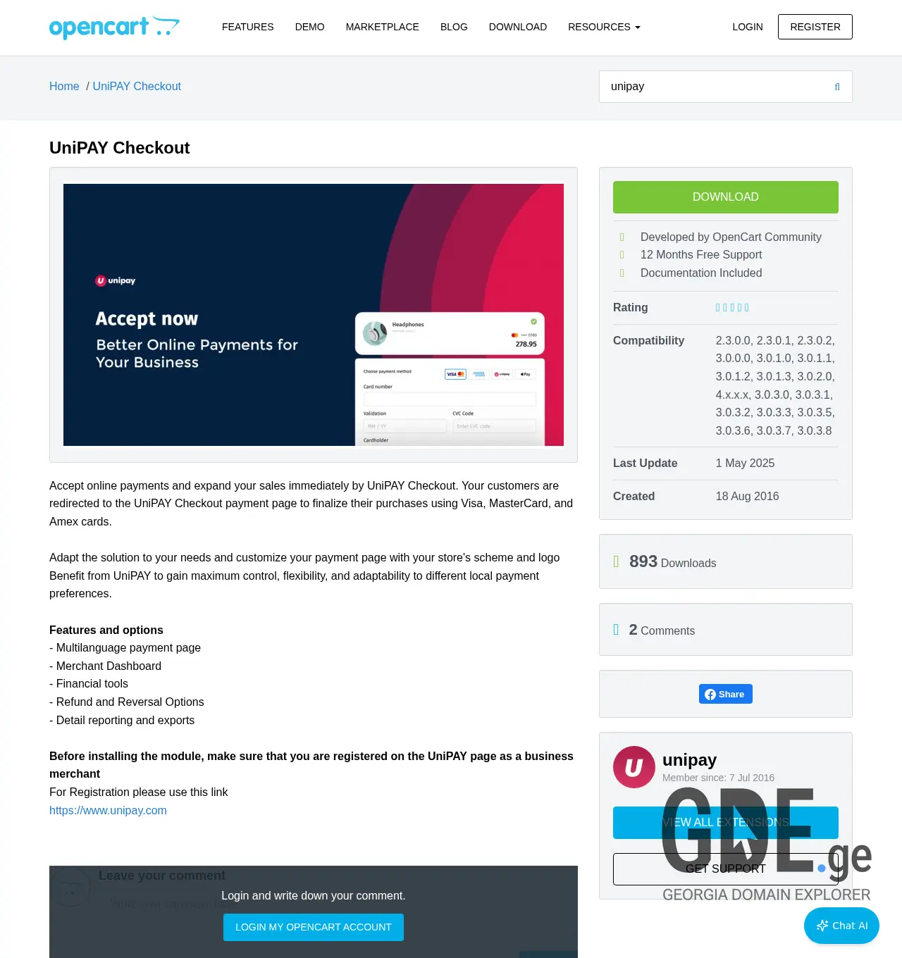 Screenshot of the site opencart.ge at 2025-12-01