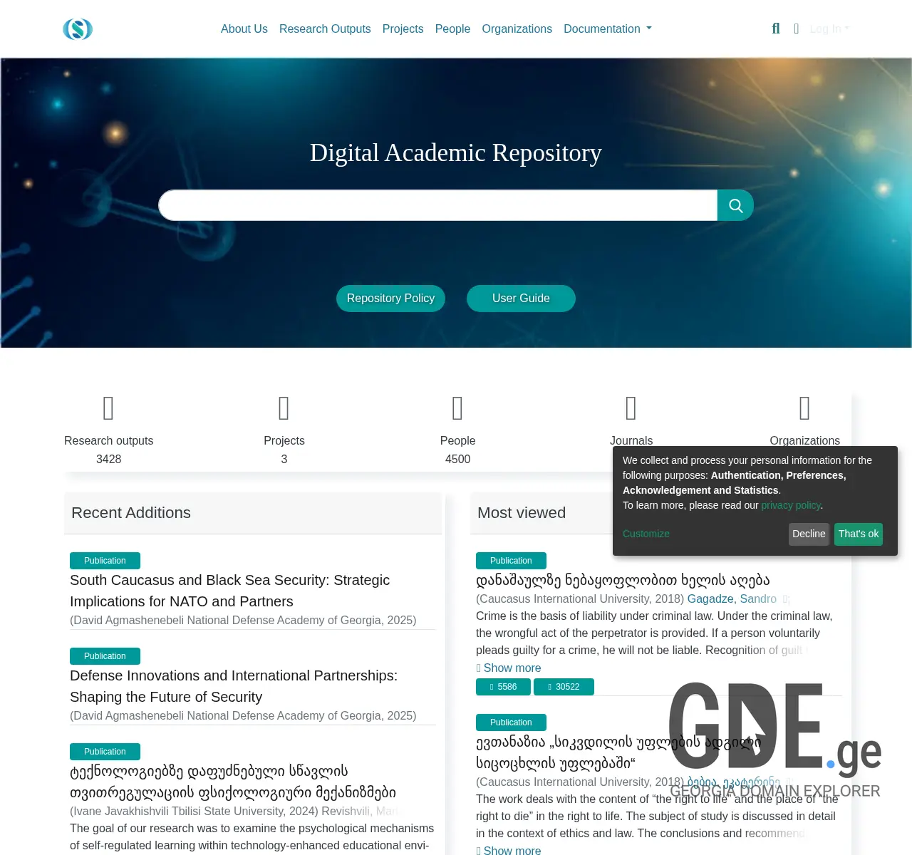 Screenshot of the site openscience.ge at 2025-11-26
